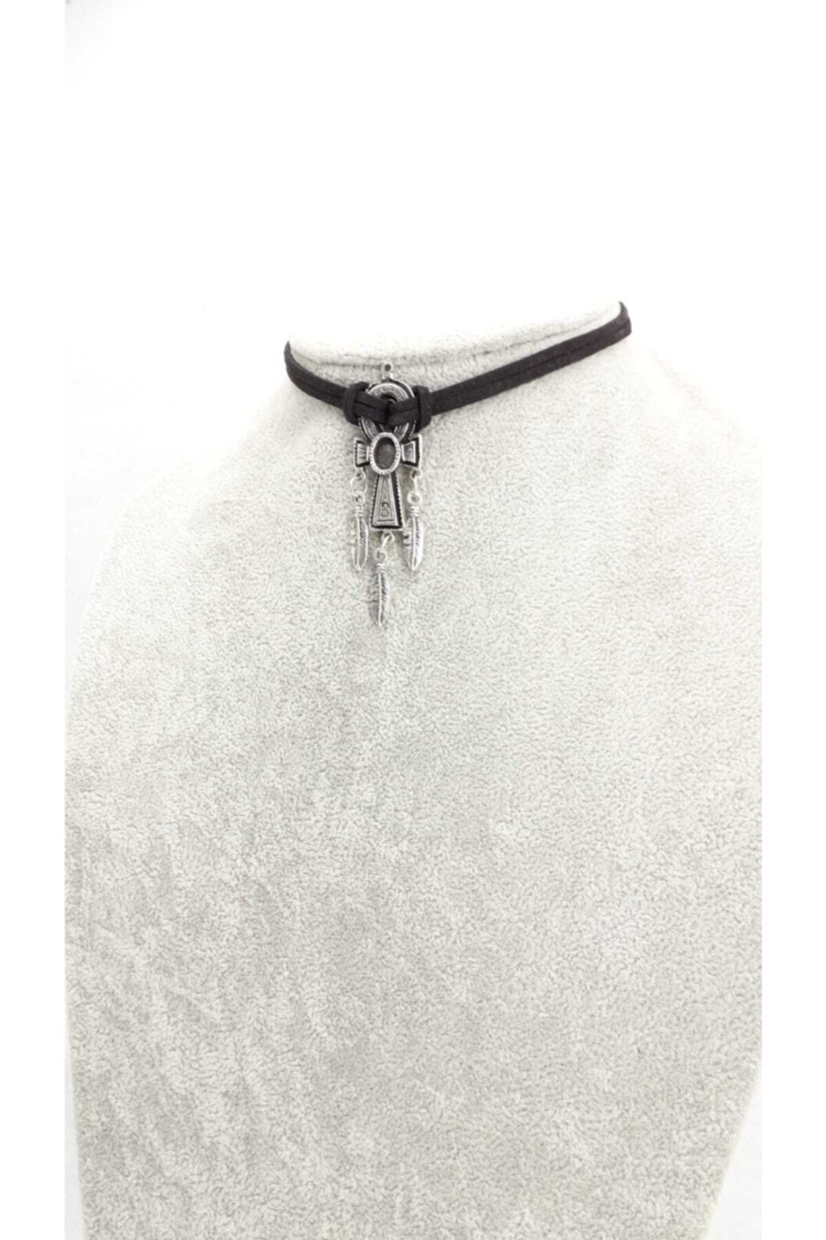 Fugusugu Ankh Ve Tüy Temalı Antik Gümüş Choker