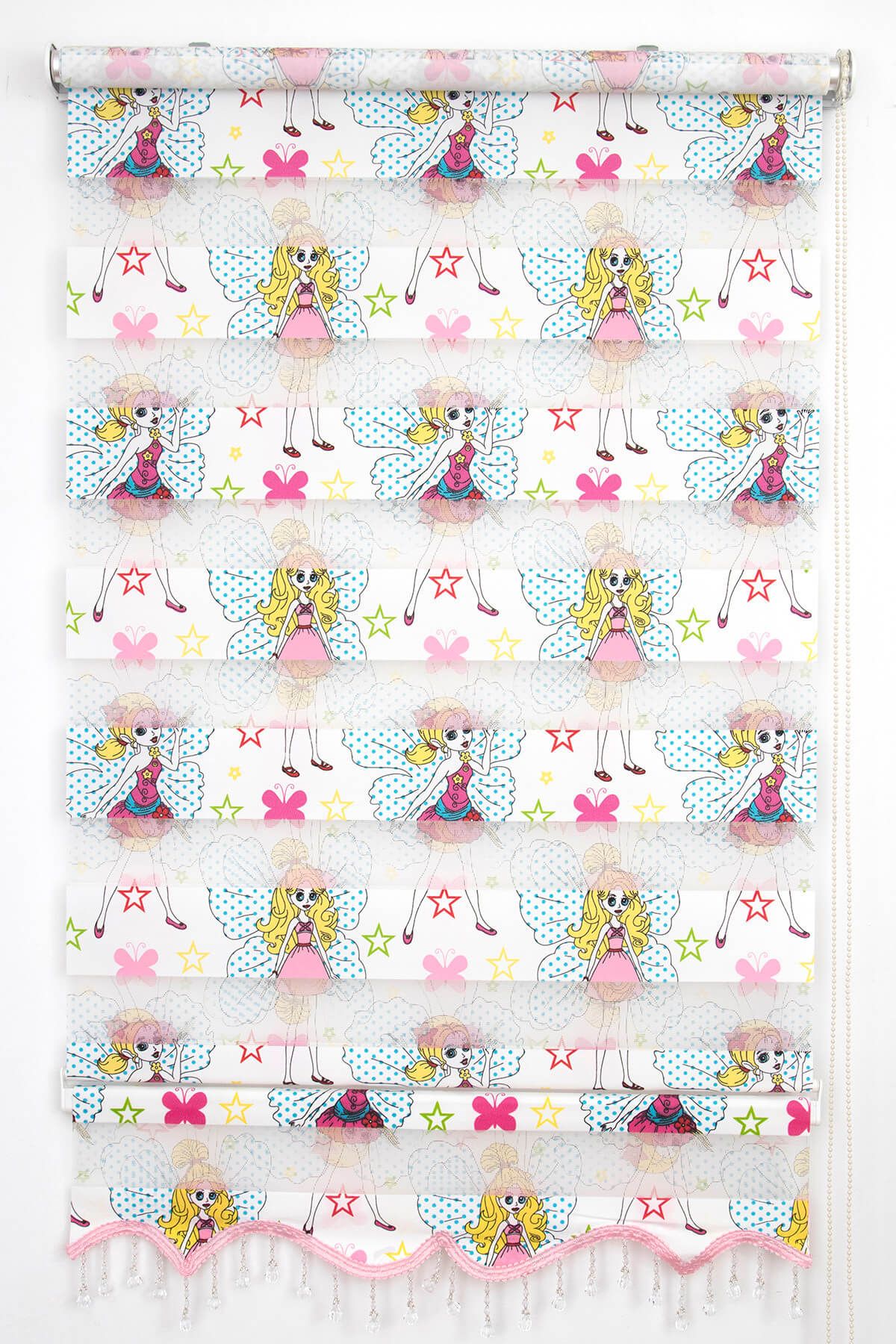 Tengo 150X200 Tengo Zebra Perde  Peri Kızı Pembe Çocuk Odası Etekli Boncuklu Stor