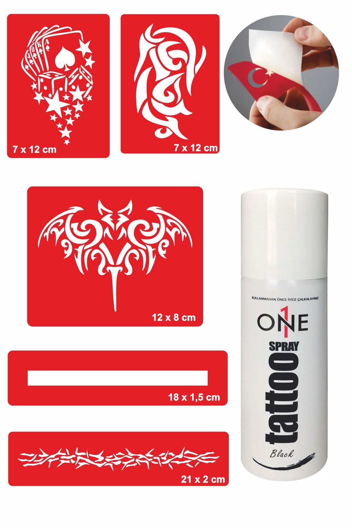 ONE SPRAY TATTOO Dikenli Şerit Tattoo Geçici Dövme Seti Siyah Sprey Ve 5 Desen