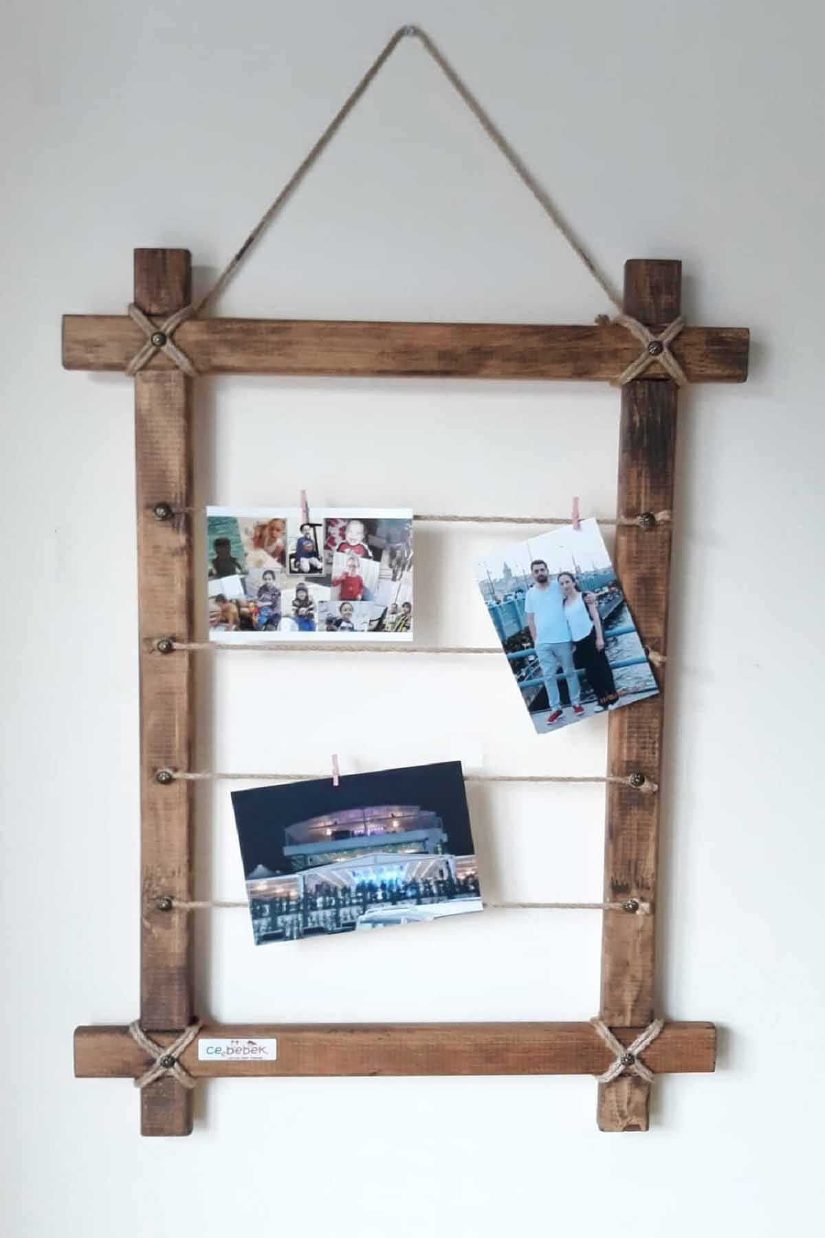 Ceebebek Ahşap Fotograf Çerçevesi İpli Askılı Halat Not Pano Mandallı Resim Panosu CEECIPPN70509