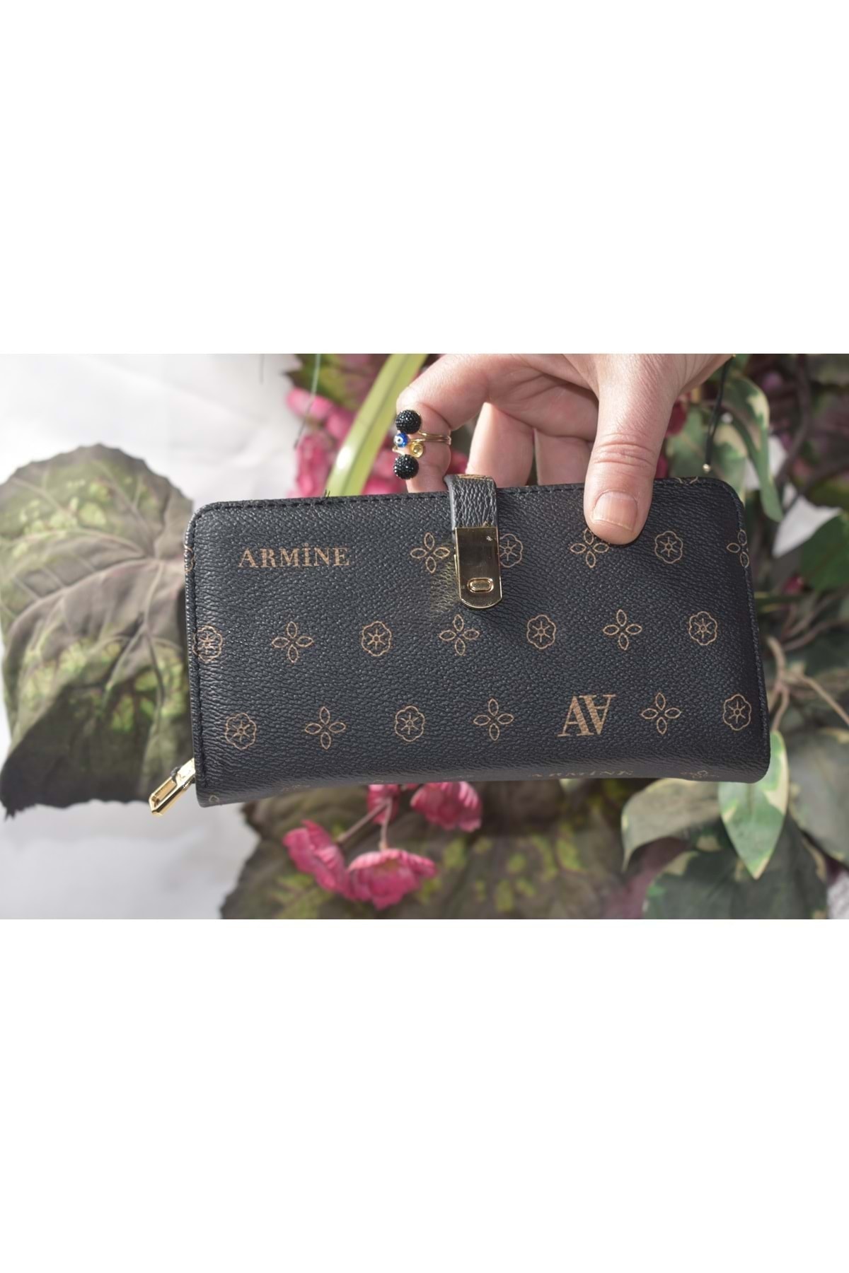 Armine C 02 Kadın Baskılı Küçük Boy El Çanta&cüzdan - Siyah - Tek Ebat