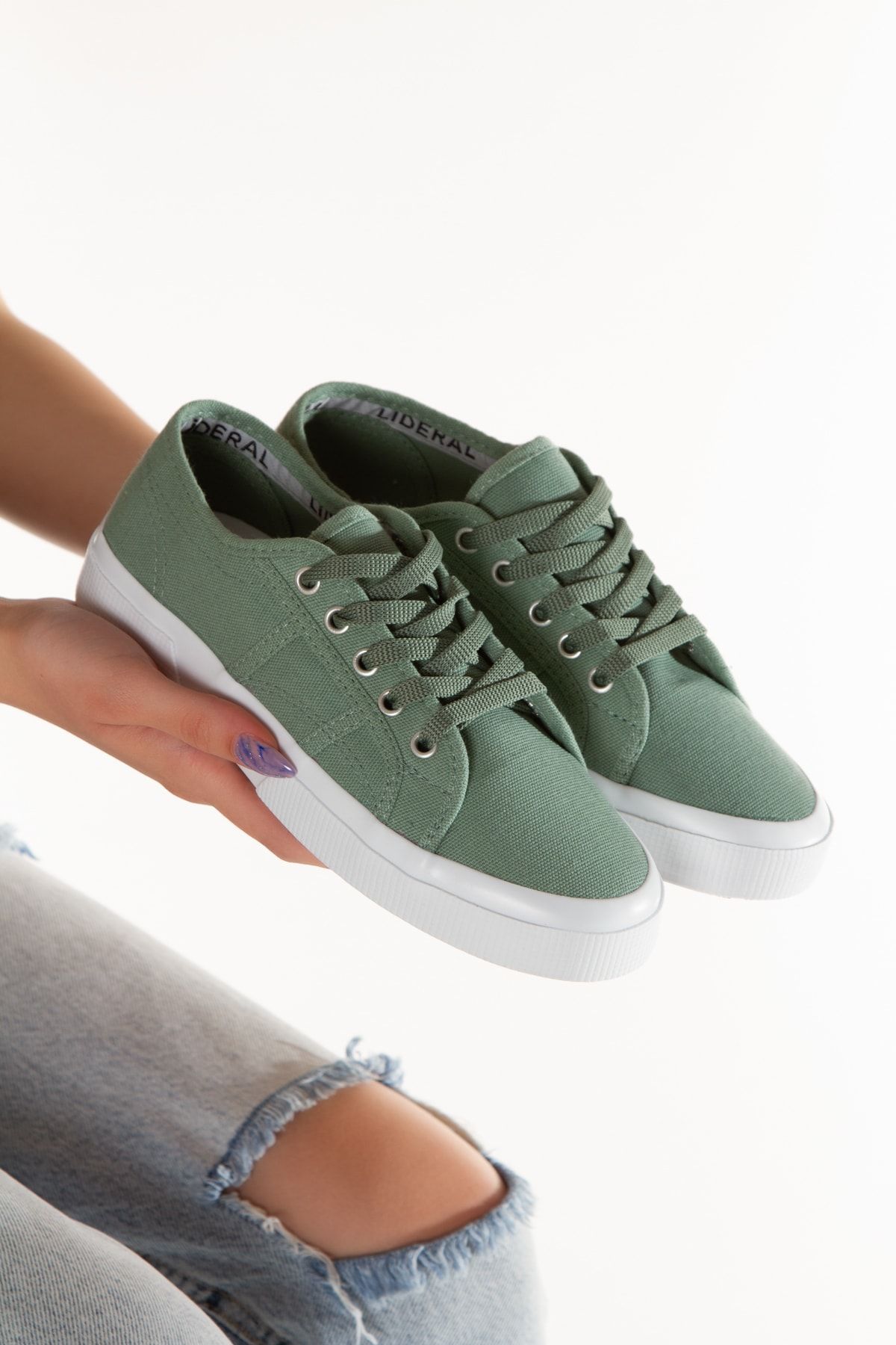 Lideral Mint Green Linen Orthopedic Snekaer Sperga Trendyol