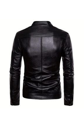 Hakiki Deri Siyah Blanch Fermuarlı Erkek Deri Ceket Image 2
