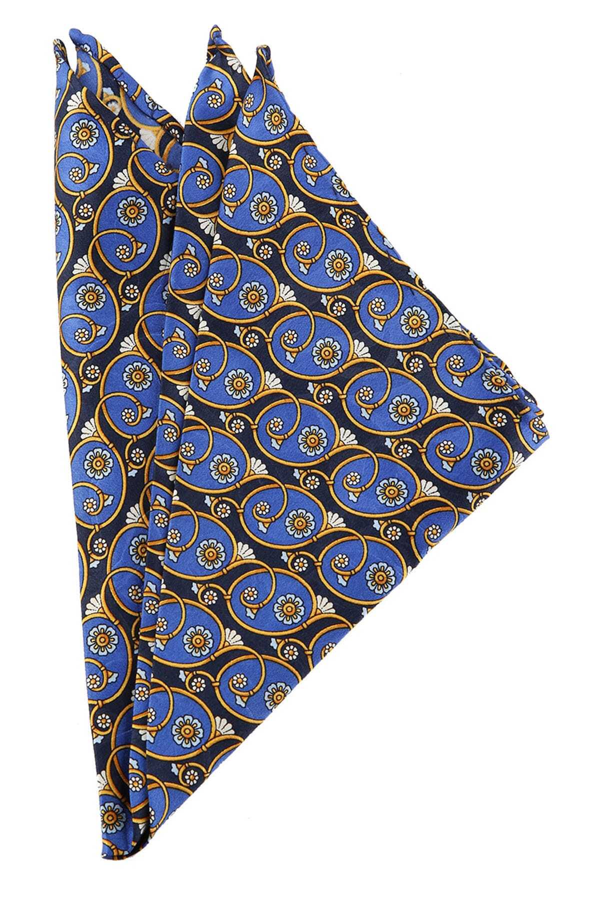 La Pescara Erkek Mavi Motif Baskılı İpek Mendil SPS137 KRVT8690002221513