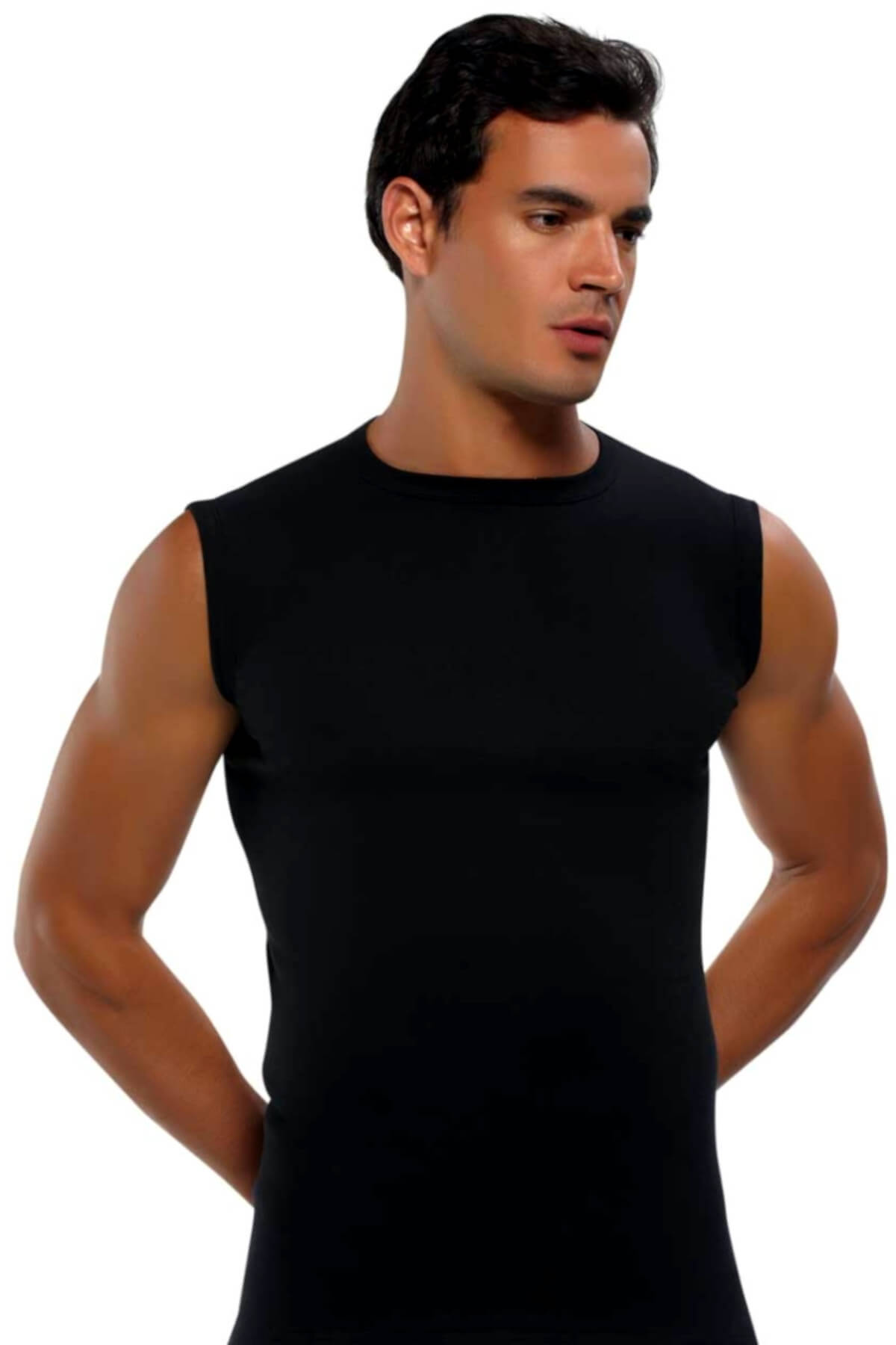 GÜMÜŞ Erkek Siyah Sıfır Kol Pamuk Ribana Fanila