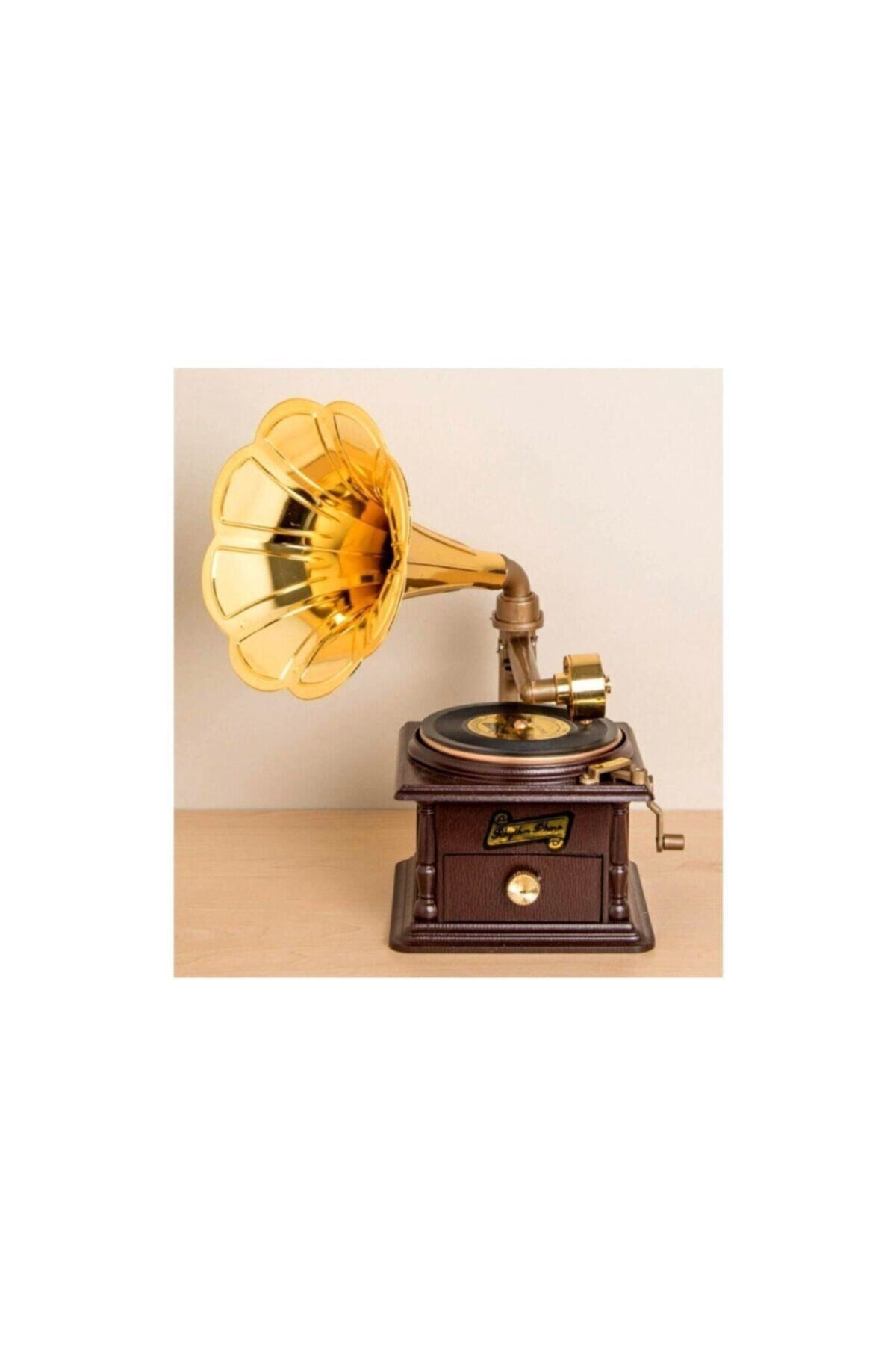 Alya Dekor Nostaljik Çekmeceli Büyük Boy Kahverengi Gramafon Müzik Kutusu