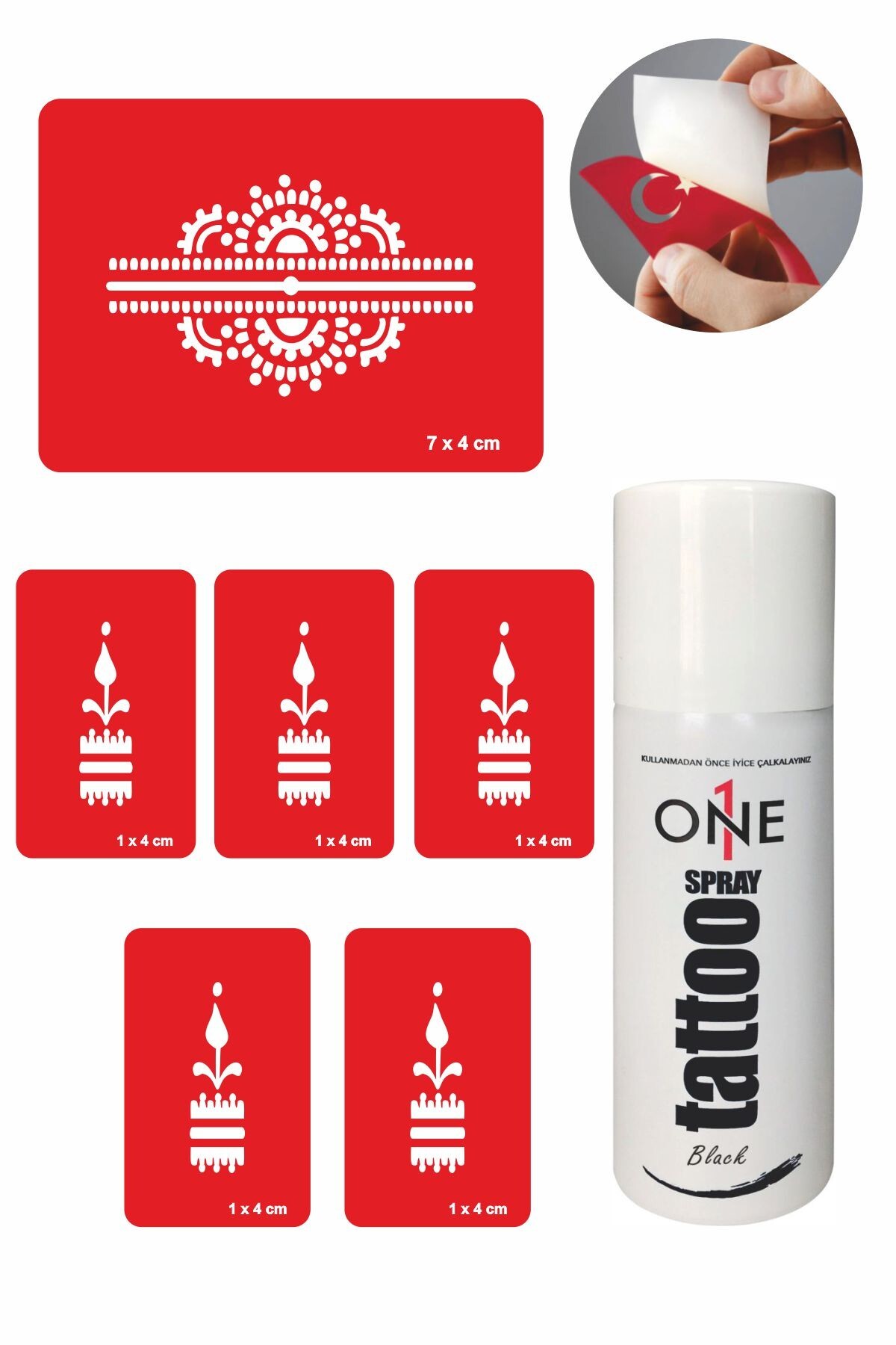 ONE SPRAY TATTOO Bilek Desen Dövmesi Geçici Dövme Seti Siyah Sprey Ve 5 Desen