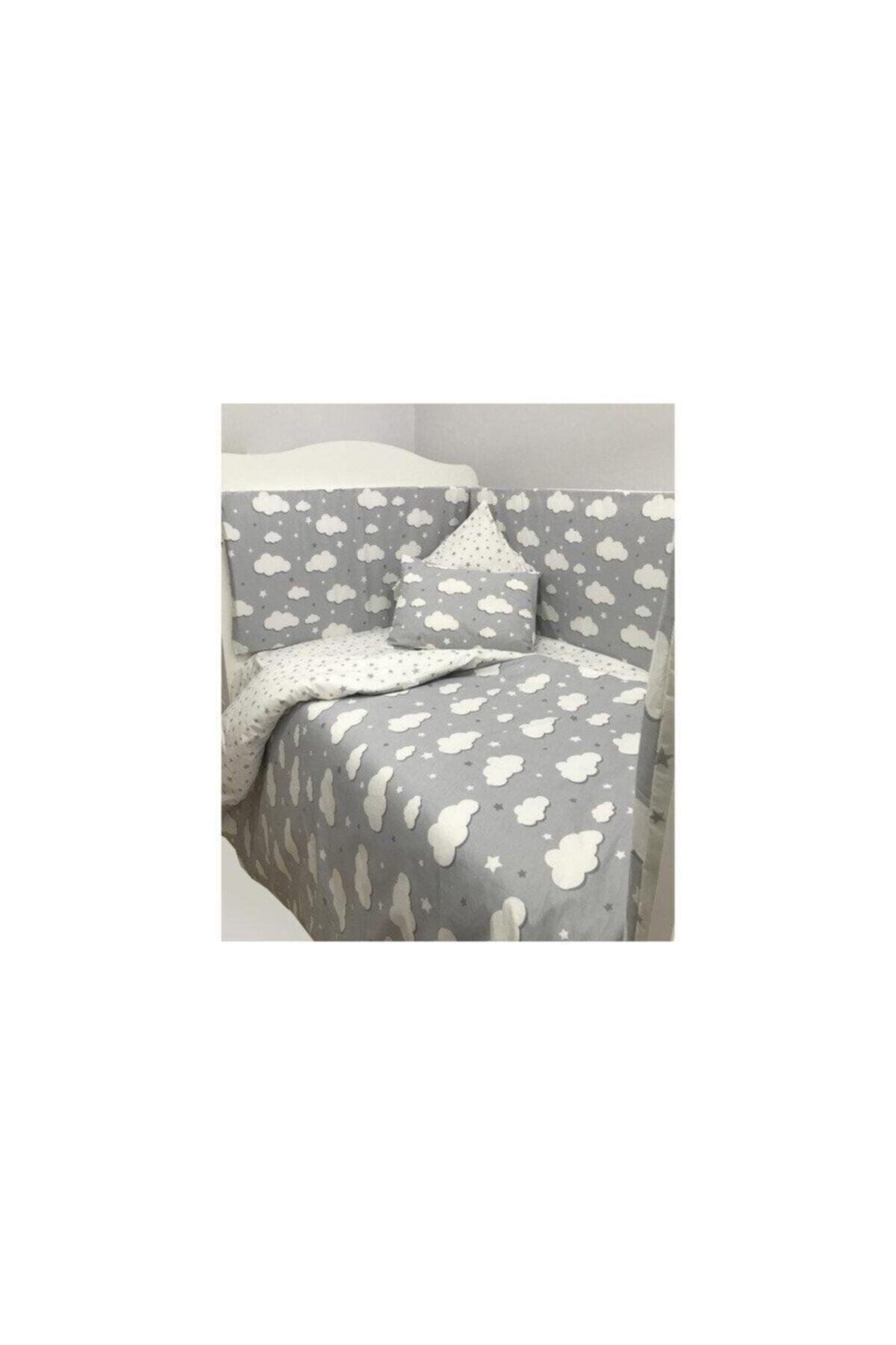 AYZEN HOME Grı Bulut Ve Grı Yıldız Besık Kenar Koruma + Nevresım Takımı ( 60x120 )