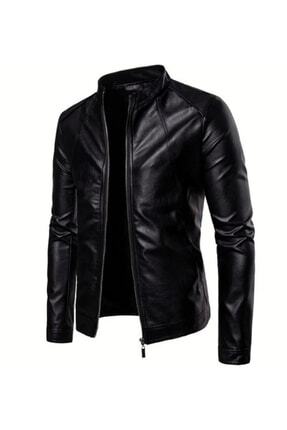 Hakiki Deri Siyah Blanch Fermuarlı Erkek Deri Ceket Image 0