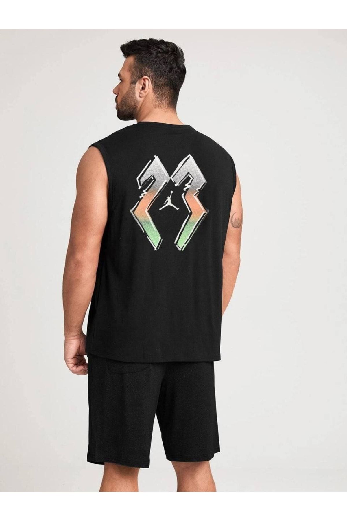 jordan 23 Back Printed Black Zero Sleeve Double Men s Shorts Set