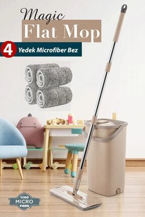 Magic Flat Tablet Mop Ev Ofis Yer Duvar Silme Temizlik Kova Seti 4 Adet Microfiber Yedek Bez Paspas Image 0