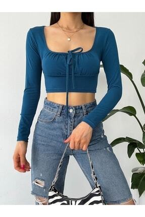 Göğüs Üzeri Bağcıklı Uzun Kollu Crop Image 0