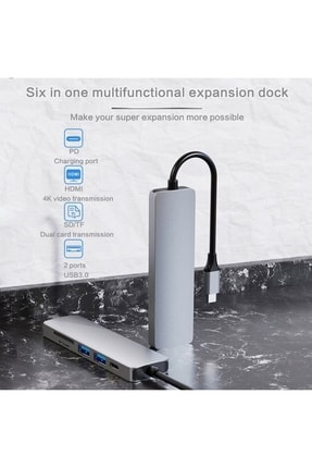 Airsky 6 In 1 Sd Usb Type-c Hub Hdmı Girişli Macbook Çevirici Image 0