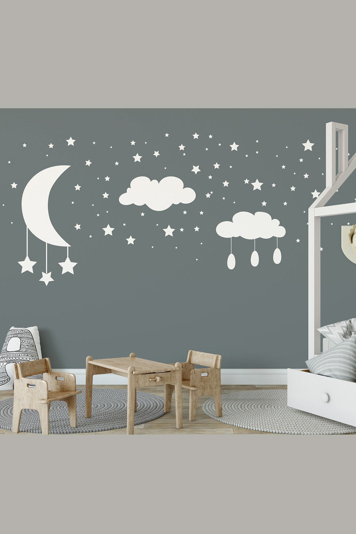 Bebek Center Aydede - Bulut - Yıldız Bebek Odası Sticker Beyaz /