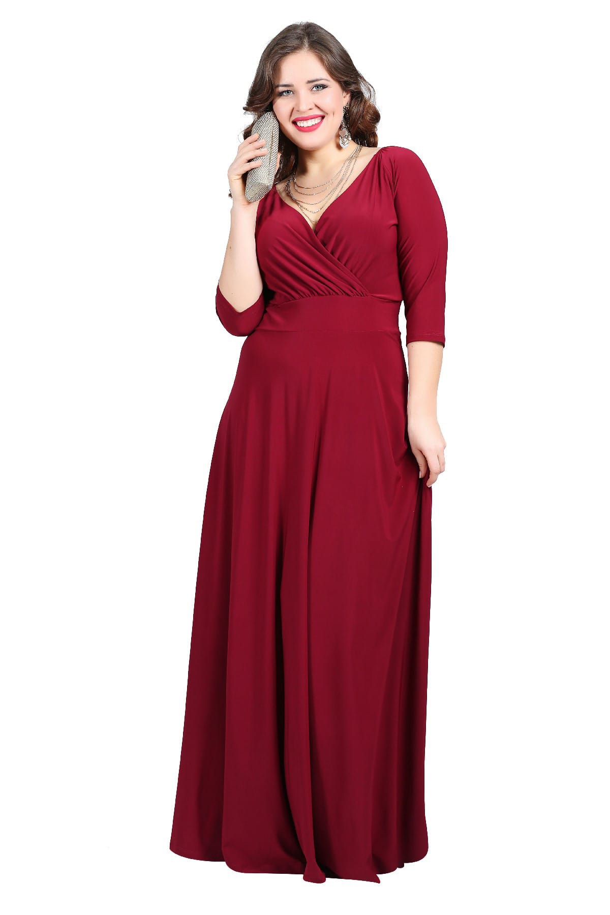 ANGELINO Kadın Bordo Zarif ve Şık Abiye Elbise KL59