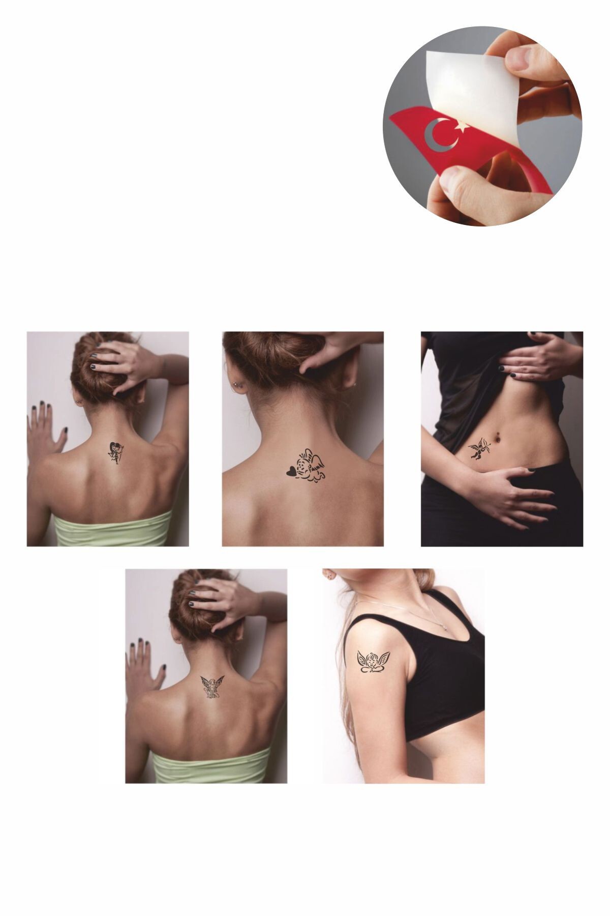 ONE SPRAY TATTOO Melek Şeytan Geçici Dövme Seti Siyah Sprey Ve 5 Desen