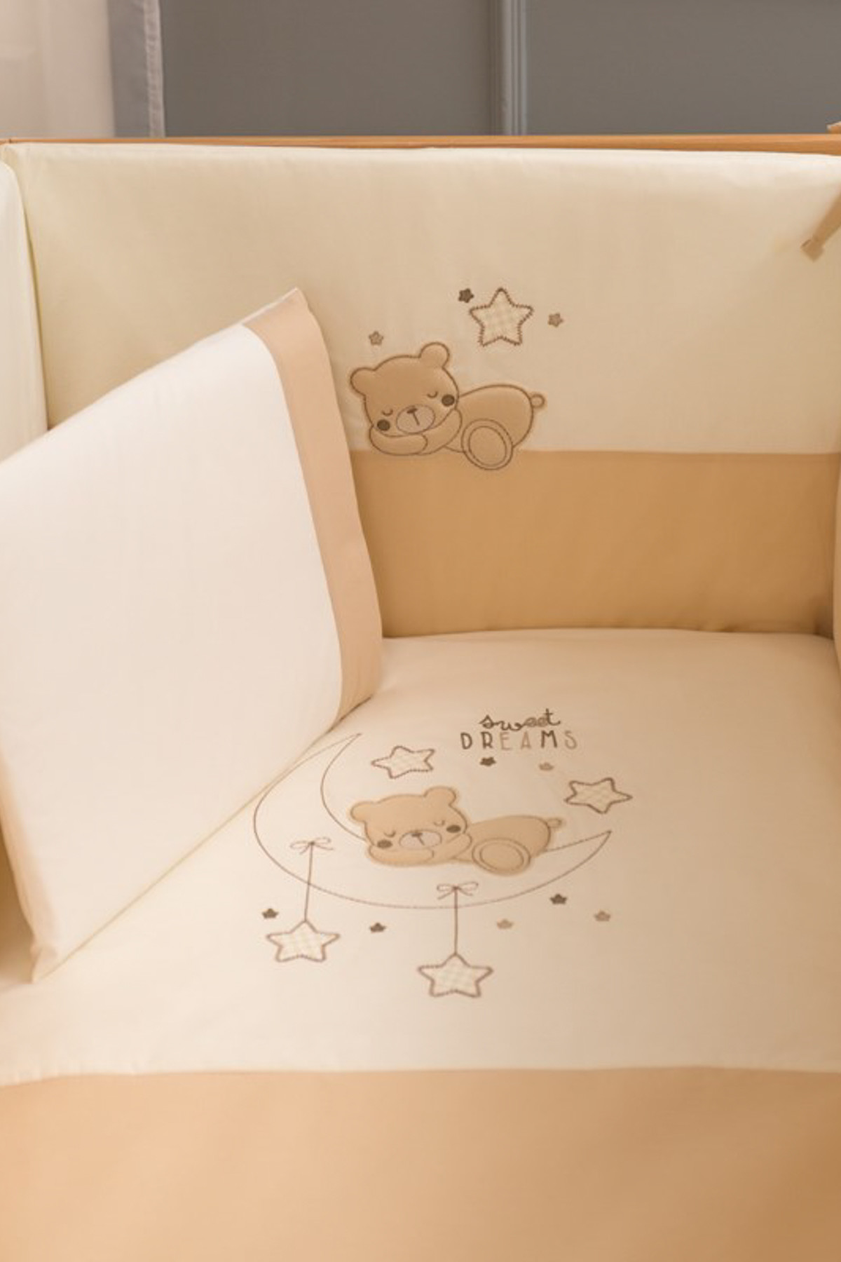 Lolybon Dreams 7 Parça Bebek Beşik Uyku Seti 70X130 Krem /