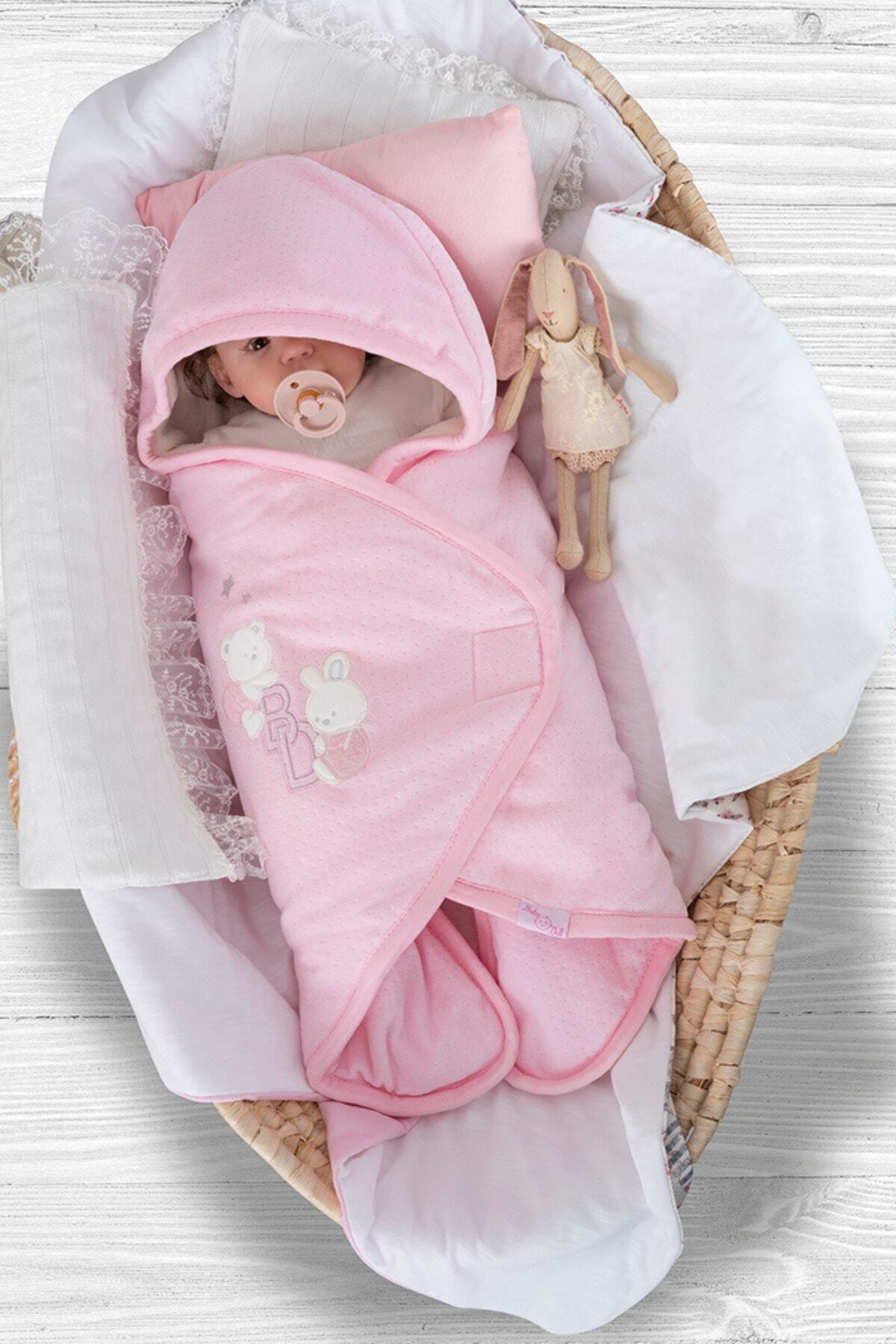 Babydola Pembe Pamuklu Viskon Unisex Bebek Kundak