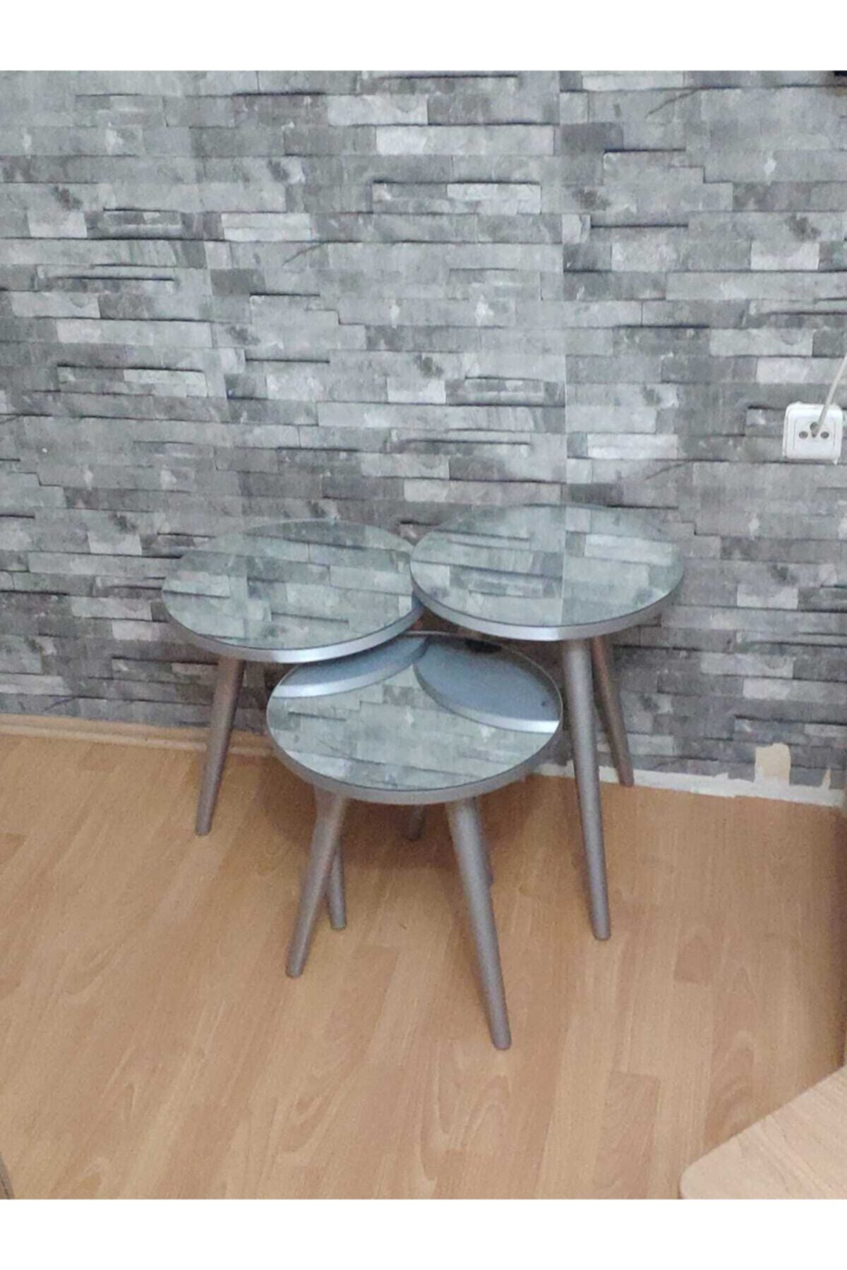 solmaz mobilya 3 Lü Aynalı Zigon Avangart Lüx Servis Sehbası Metalik Gri