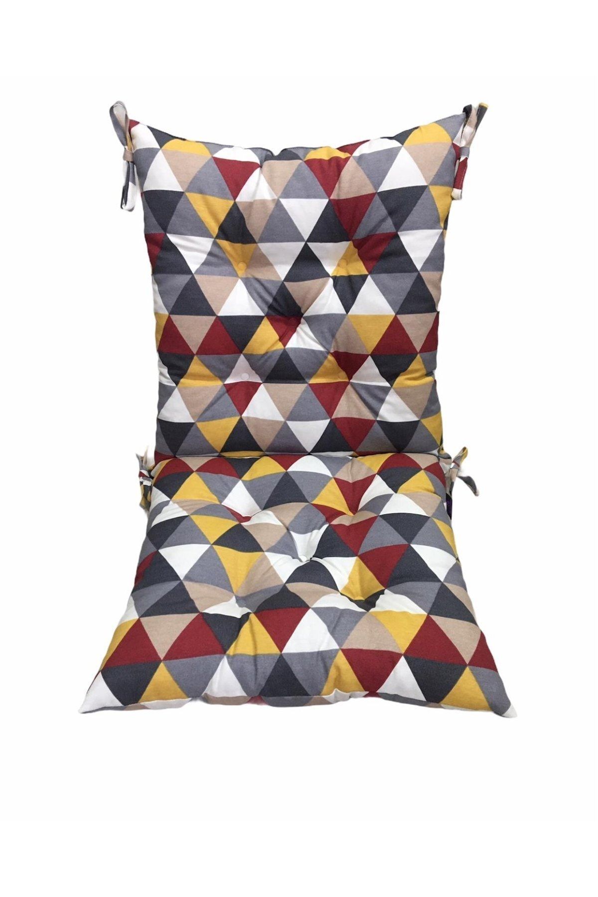 Bykutlay Home Collection Arkalıklı Sandalye Minderi, Pramit Desenli