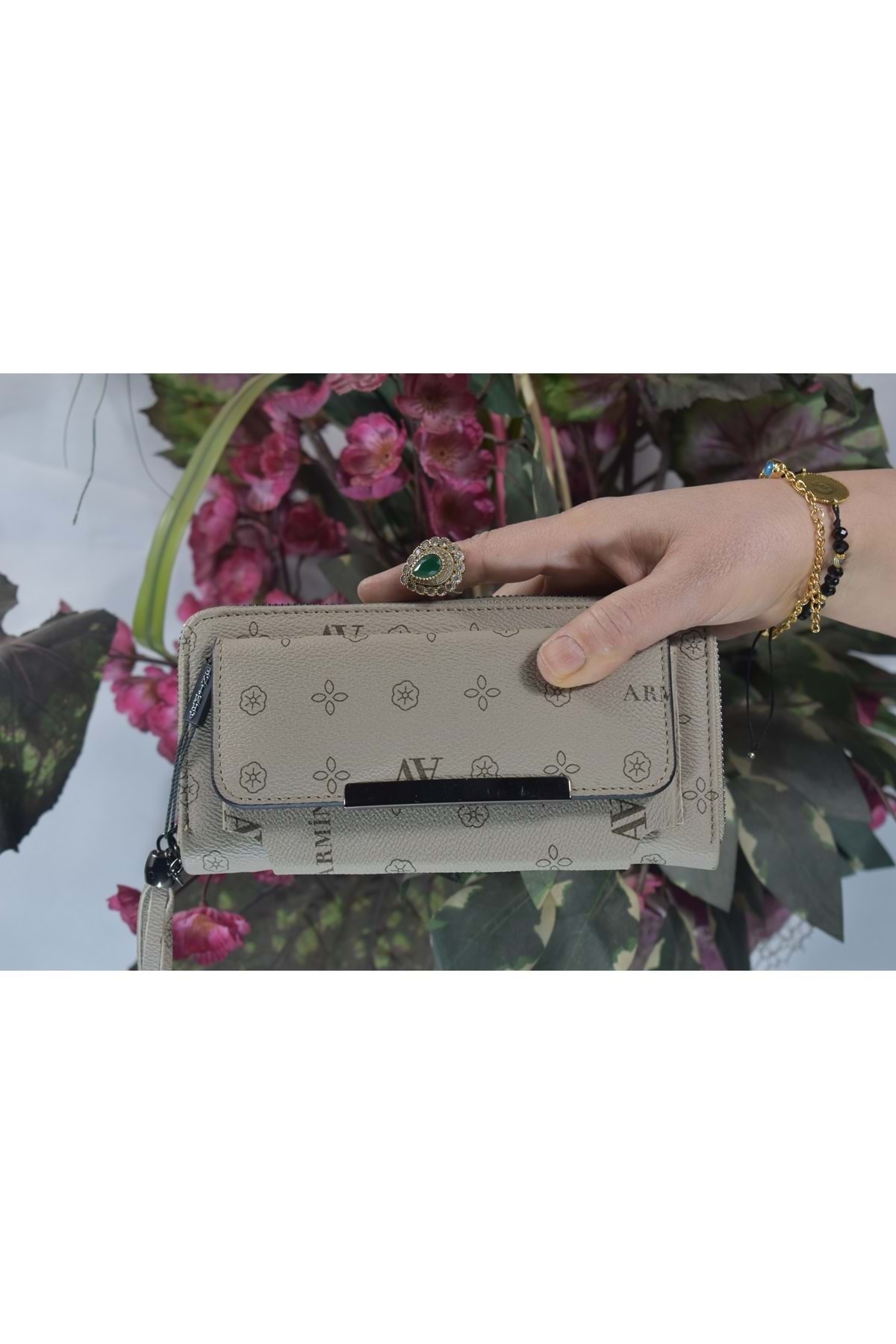 Armine C 07 Kadın Baskılı Küçük Boy El Çanta&cüzdan - Vizon - Tek Ebat