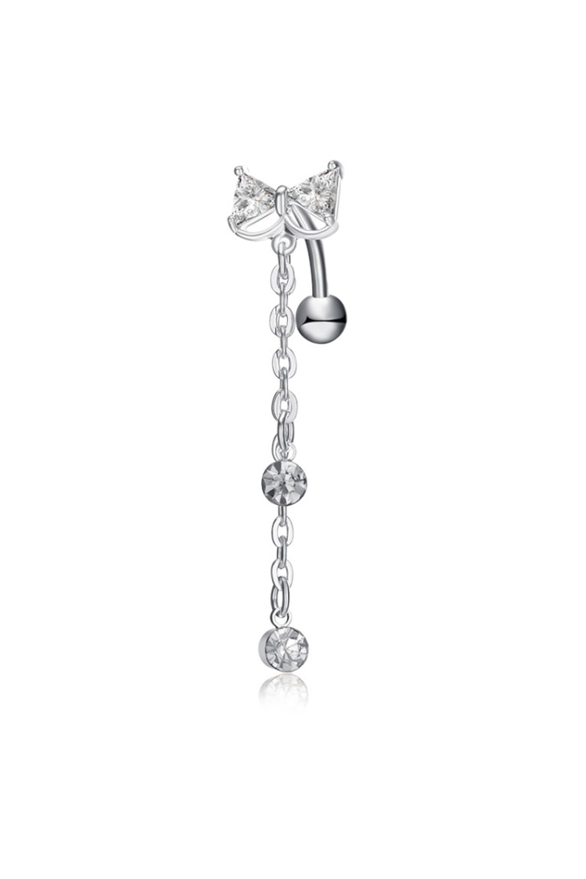 Chavin Beyaz Sallantı Taşlı Kurdela Göbek Piercing dt72by
