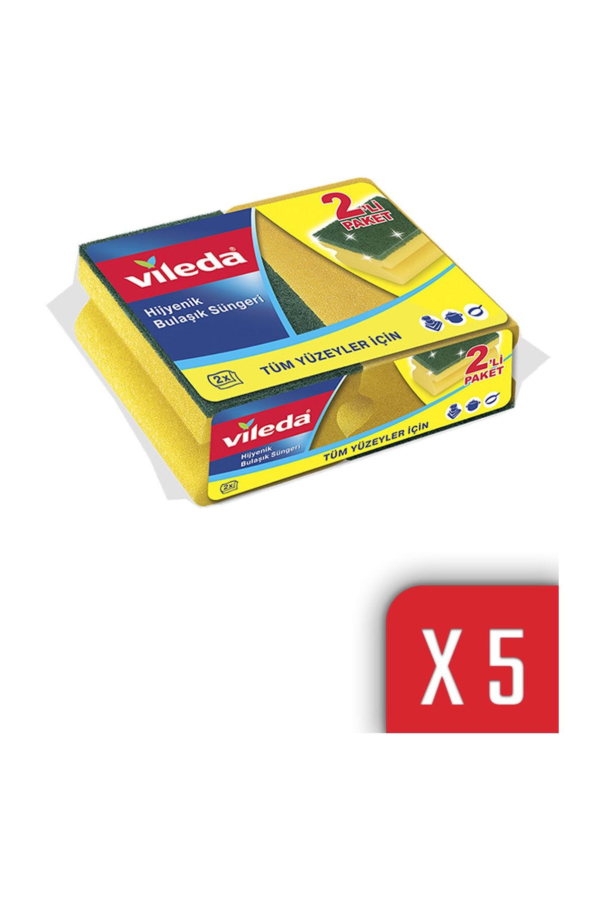 Vileda 2'li Yeşil Oluklu Hijyenik Bulaşık Süngeri 5'li Paket