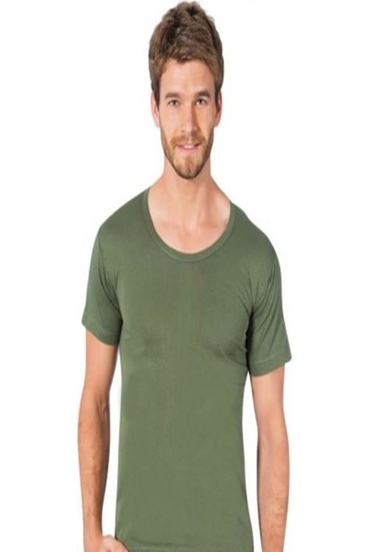 Seher Yıldız Erkek Açık Yaka %100 Pamuk Fanila Haki