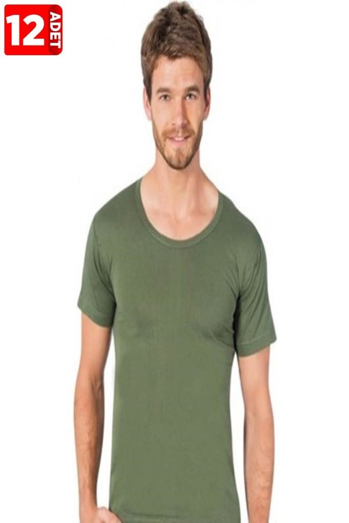 Seher Yıldız Erkek 12'Li Paket %100 Pamuk %100 Pamuk Açık Yaka Fanila Haki