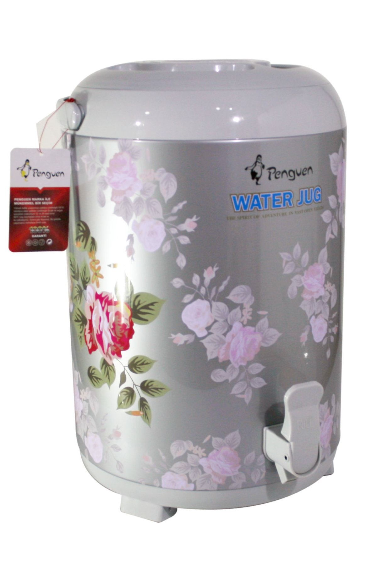penguen 1210 su cay termosu 9 5 litre ici aluminyum disi celik termos gri cicek desenli fiyati yorumlari trendyol