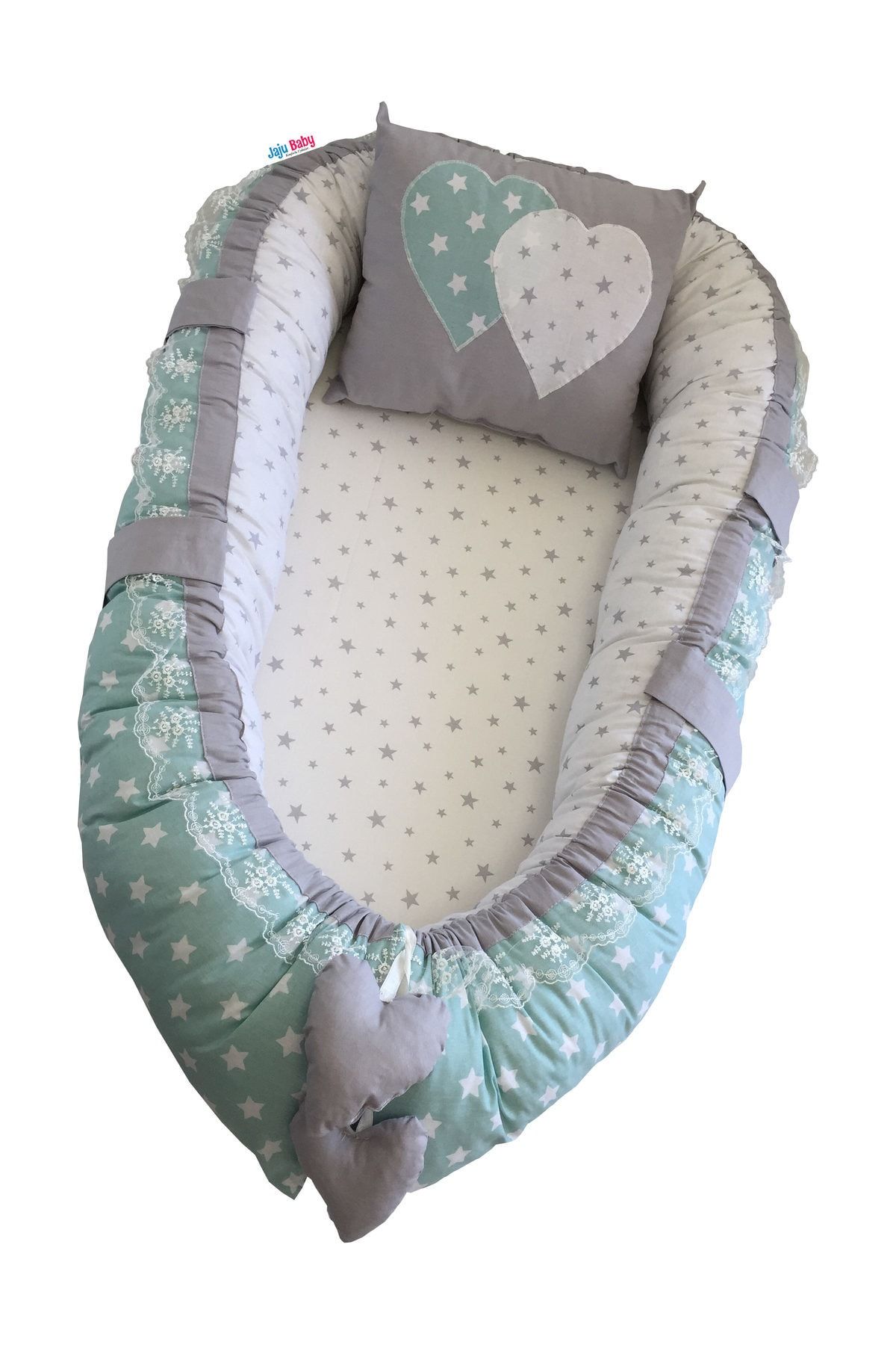 Jaju Baby Mint Gri Yıldızlı Lüx Ortopedik Baby Nest