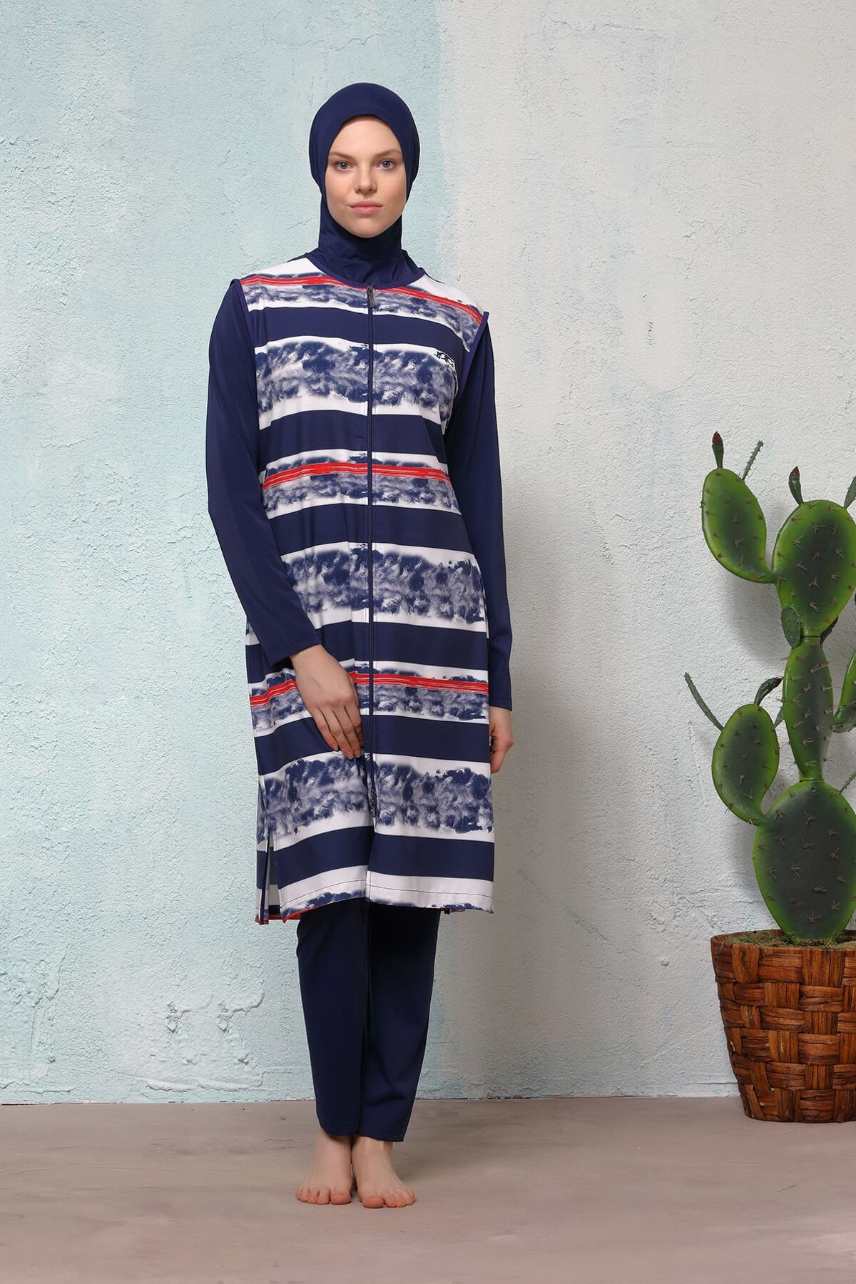 Haşema Kadın Lacivert H-2501-19 Efil Lacivert Tam Kapalı Mayo ihvn454137