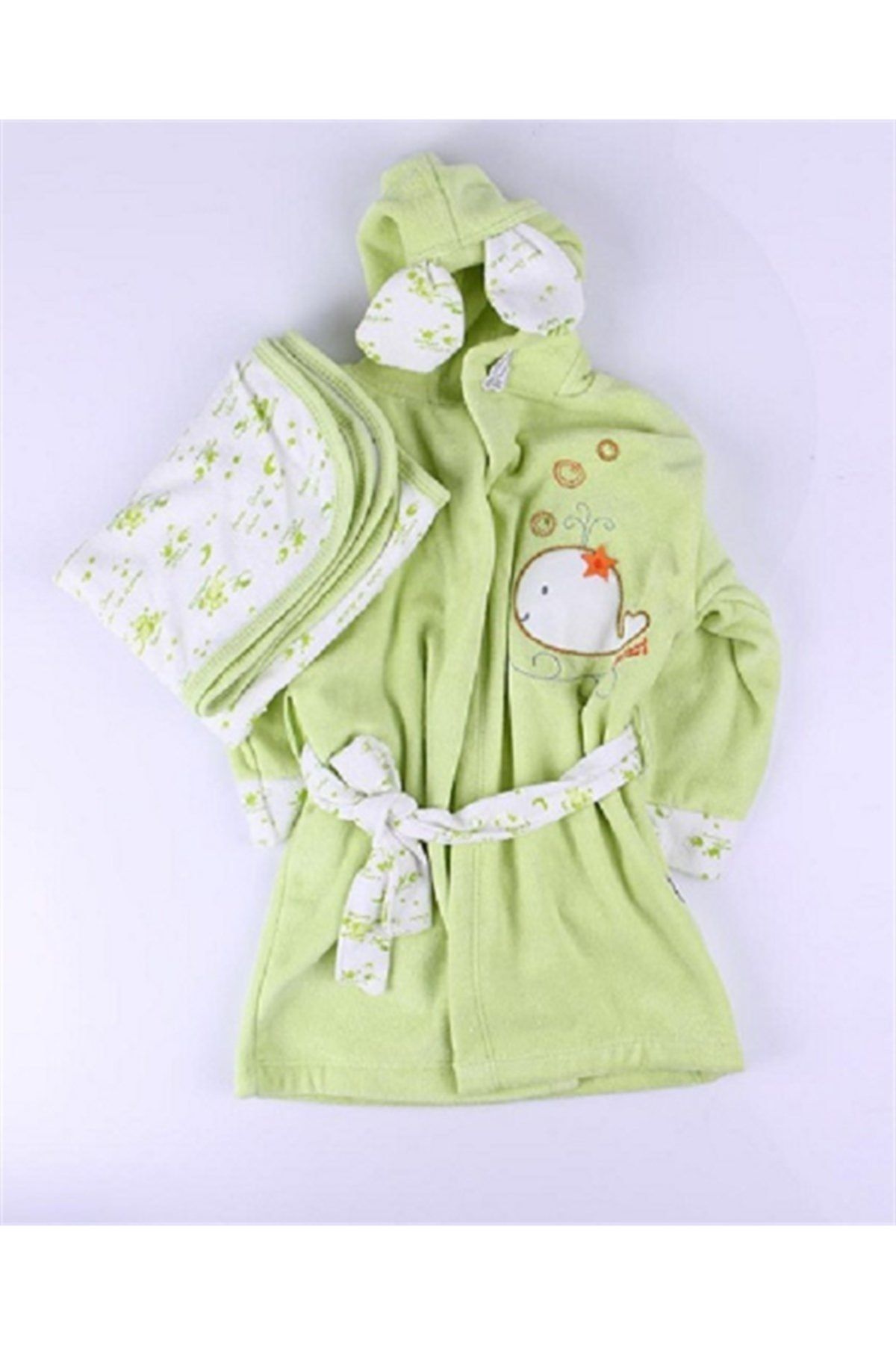 Bebessi Baby 1005 Balina Nakışlı Bornoz Seti 6-8 Yaş Yeşil