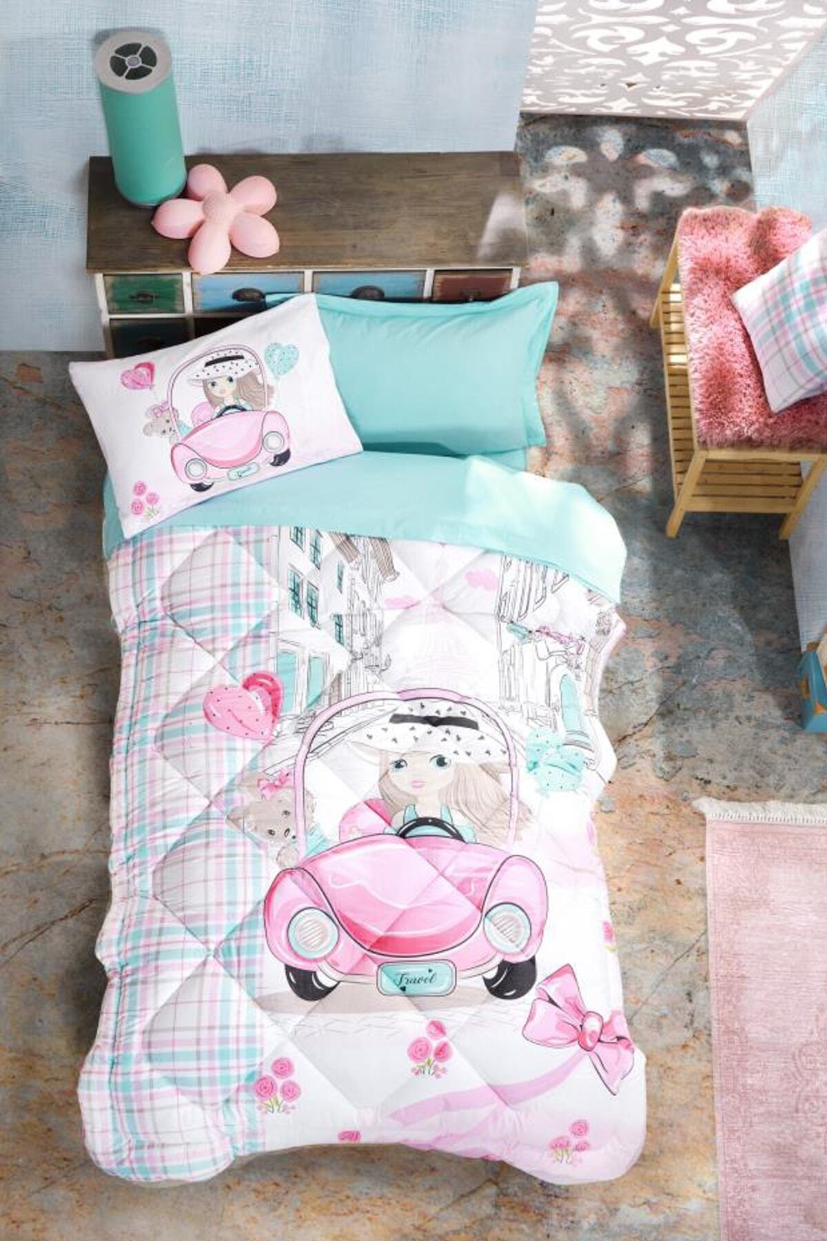 Cotton Box Tek Kişilik Uyku Seti Paris Love Pembe