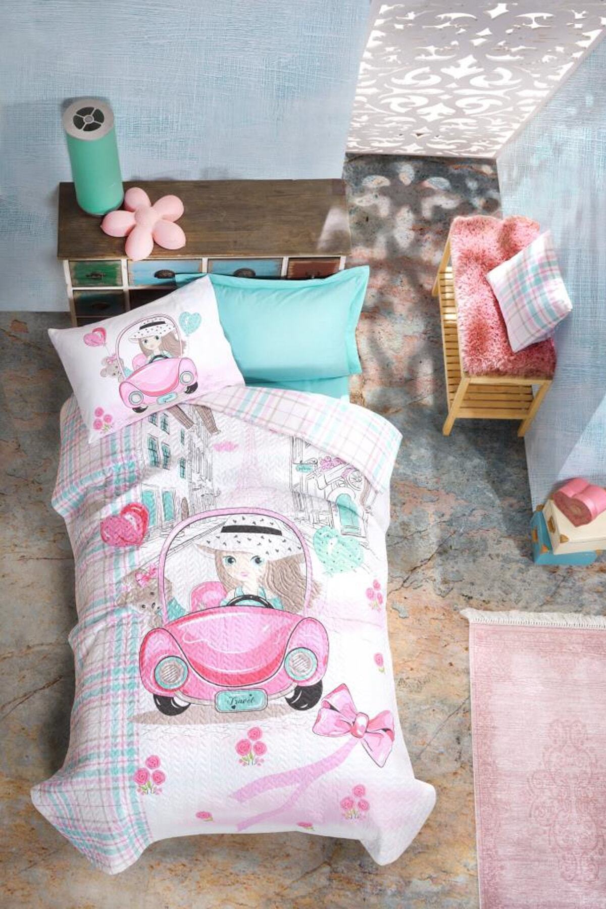 Cotton Box Junior Tek Kişilik Complete Set - Paris Love Pembe