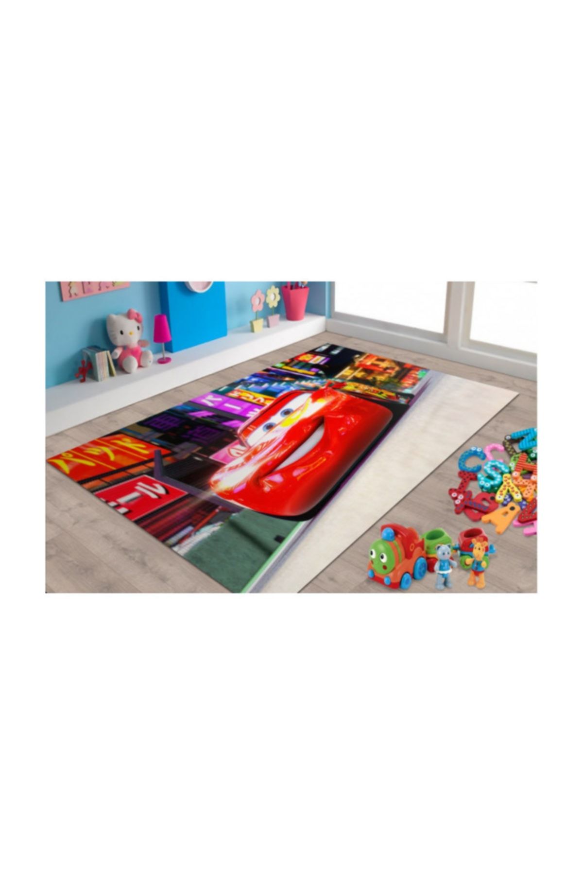 Herms Veronya Şimşek Mcqueen Desenli Kaymaz Taban Çocuk Odası Halısı