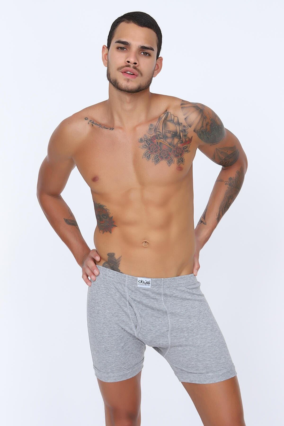 OBJE Erkek Gri Pamuklu Boxer