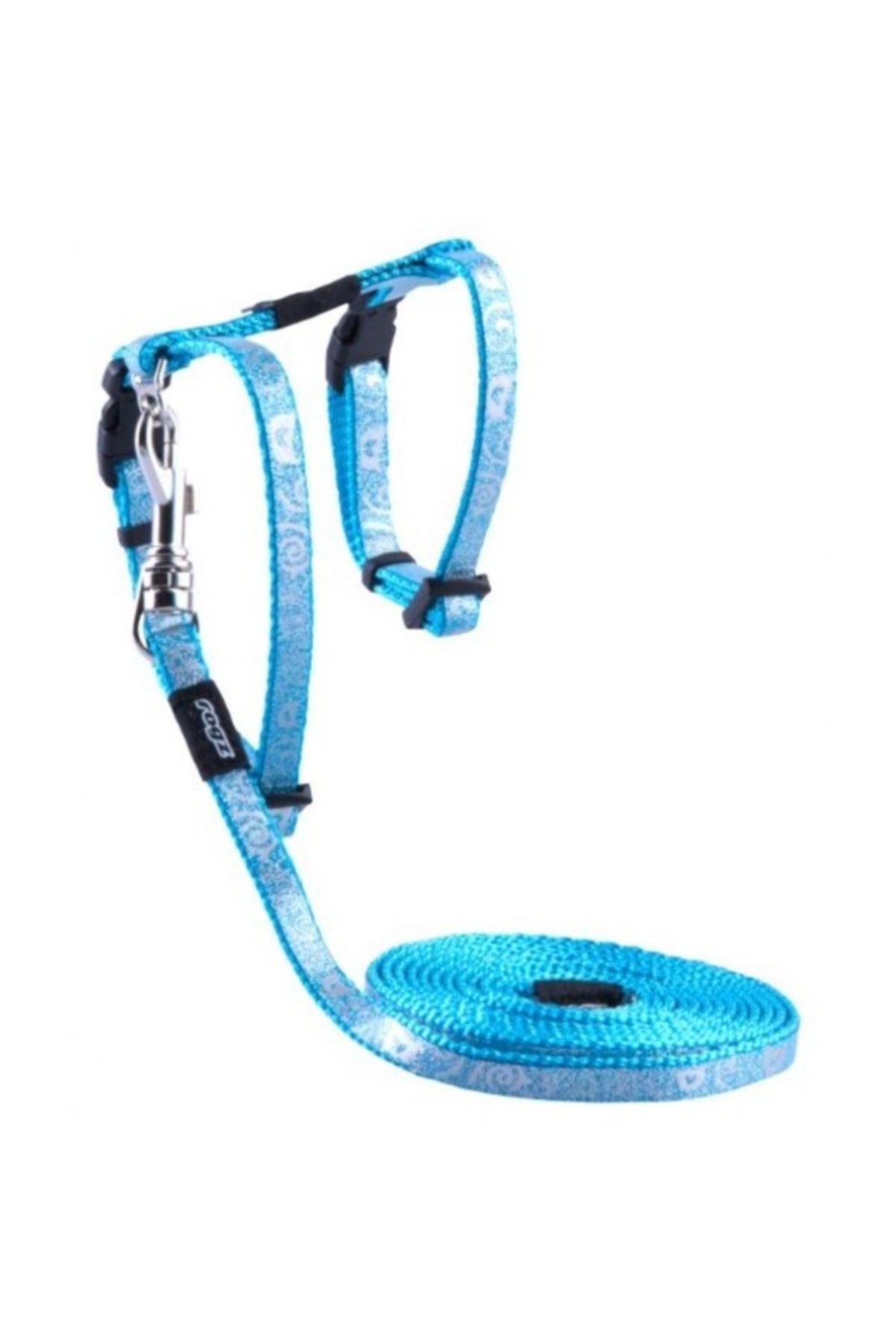 Rogz Yavru Kedi Göğüs Tasması Seti Kedi Desenli Turkuaz Xsmall 8 Mm 19,8-30 Cm