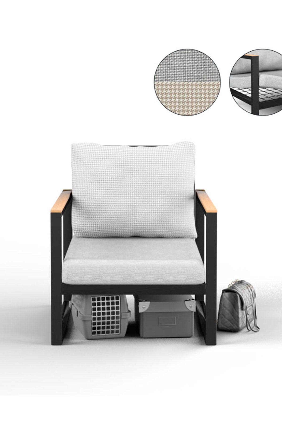 Gaga Mobilya Bej Metal Kanepe 70 cm