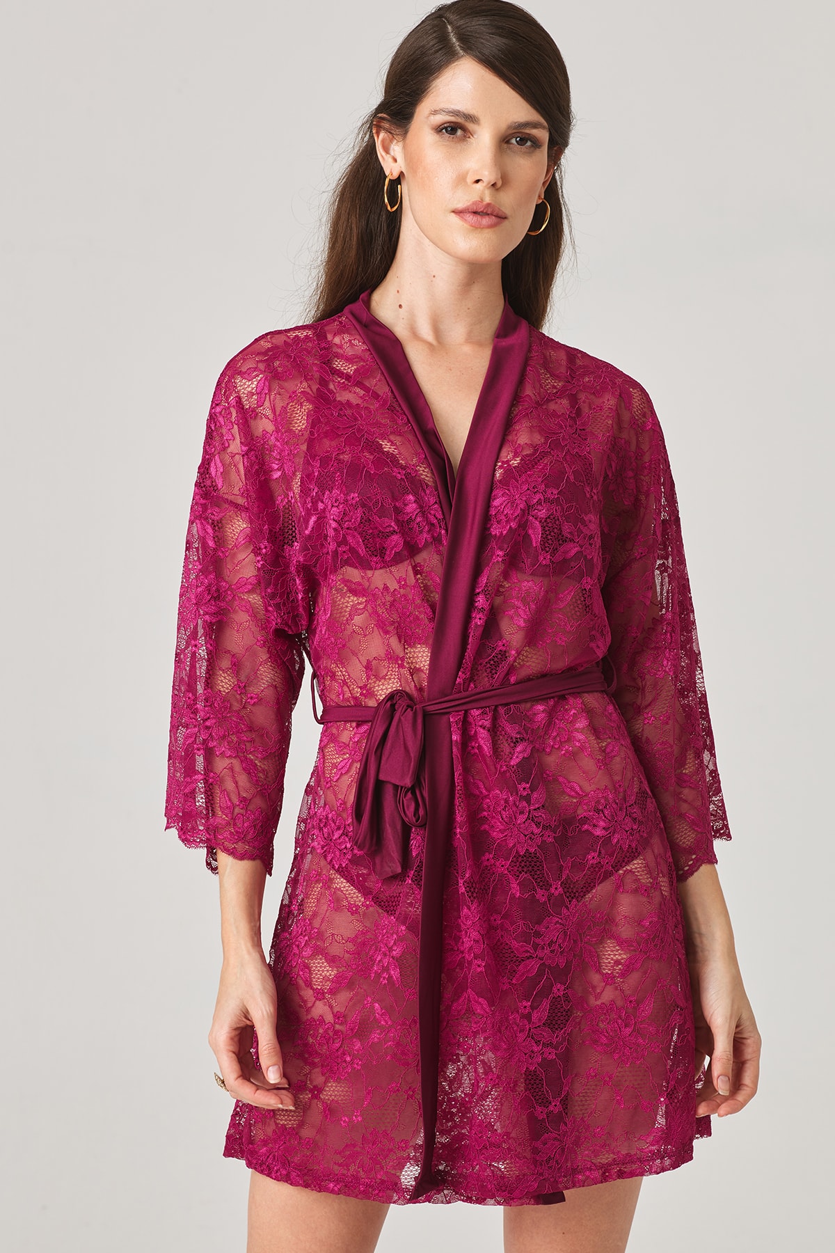 Pierre Cardin Kadın Vişne Dantel Sabahlık