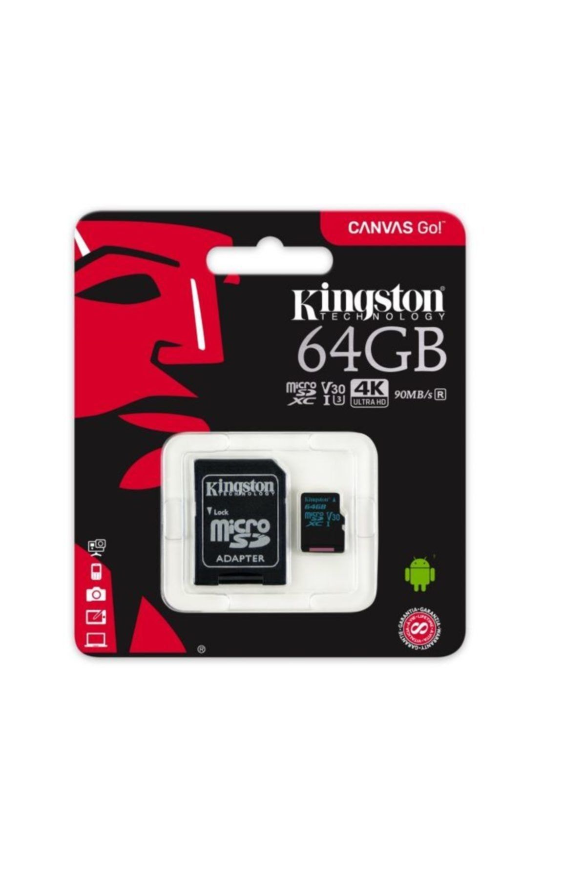 Kingston 64gb Microsdhc 90r/45w Cl10 Uhs-ı U3/1080p/drone