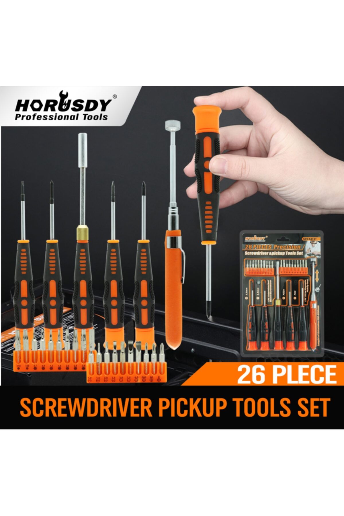 HORUSDY Hassas Tornavida Set Manyetik Toplama Hex Torx Philip Düz 26 Parça Adet