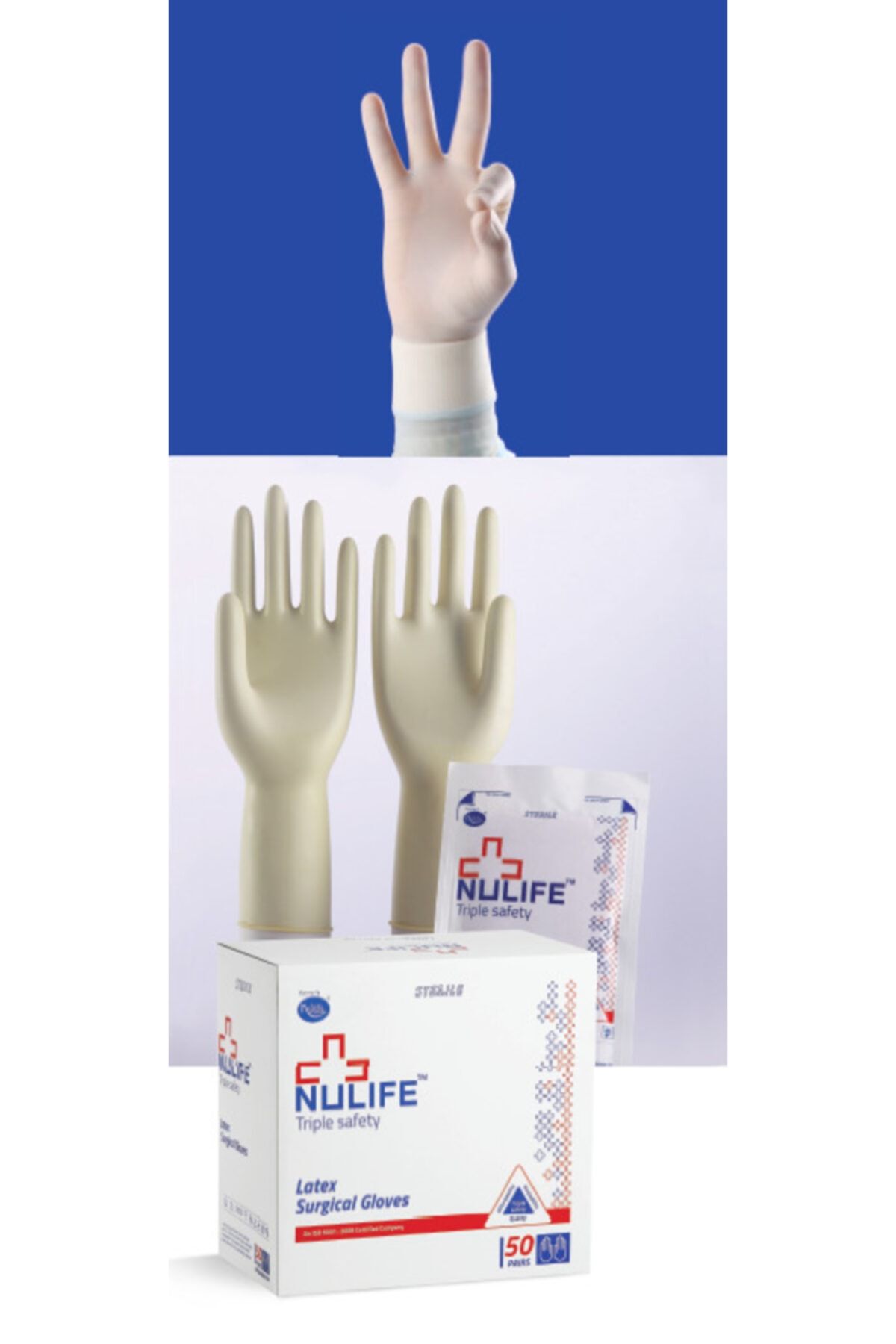 NULIFE Cerrahi Eldiven Lateks Pudralı Steril 6,5 Numara 1 Çift