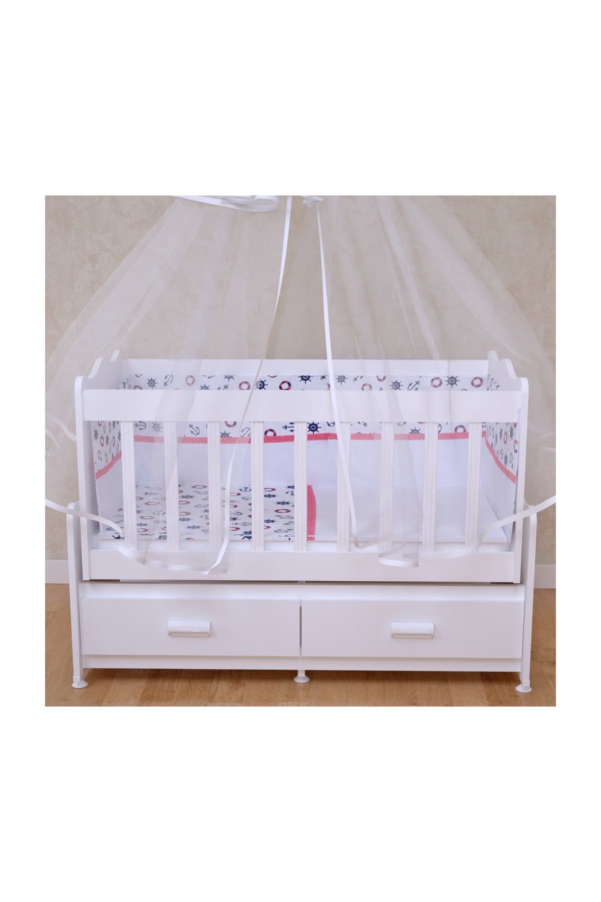 Garaj Home Elegant Beşik + Yatak + Uyku Seti Kombini Çapalı Kırmızı