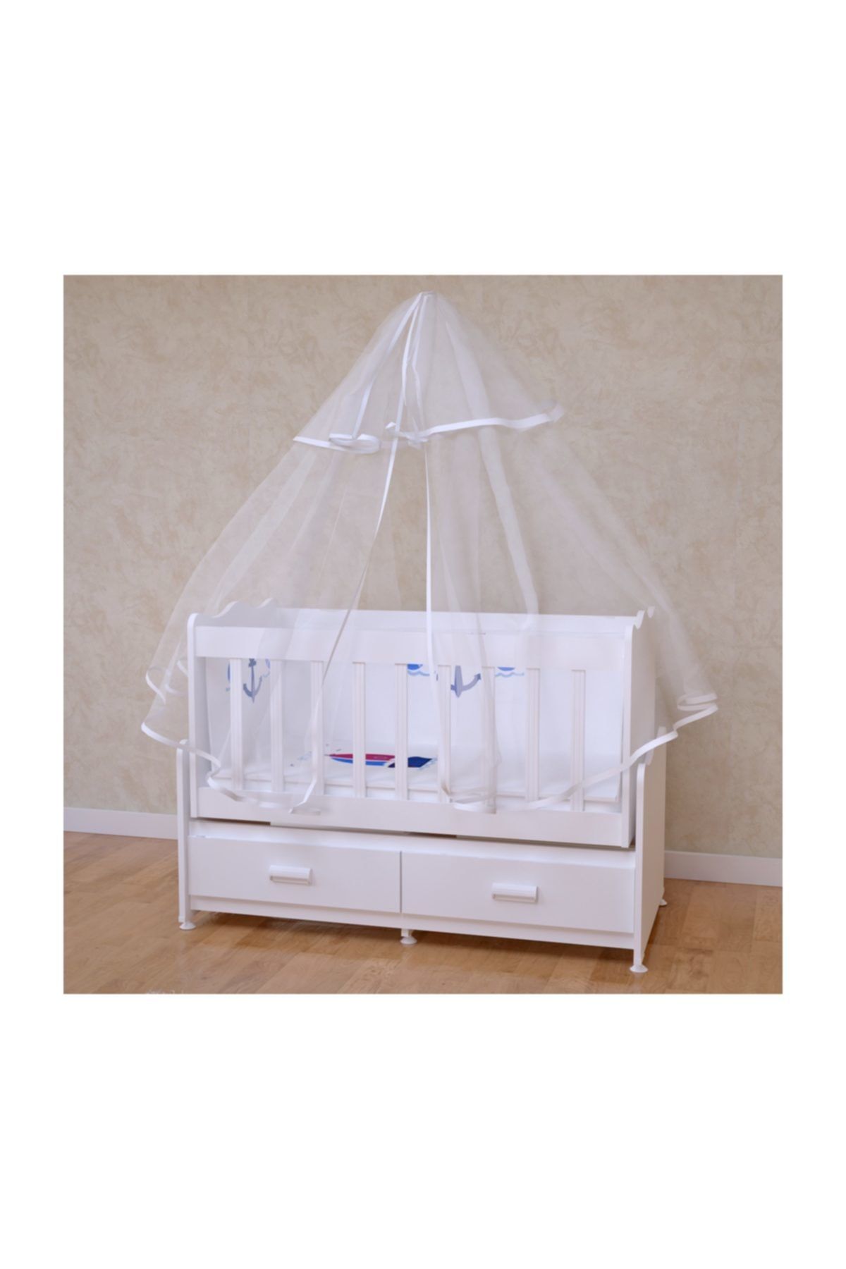 Garaj Home Elegant Beşik + Yatak + Uyku Seti Kombini Denizci Beyaz