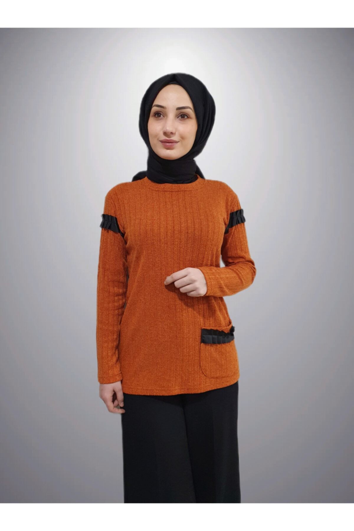 Melek Çepni Koç Kadın Turuncu Desenli Kazak