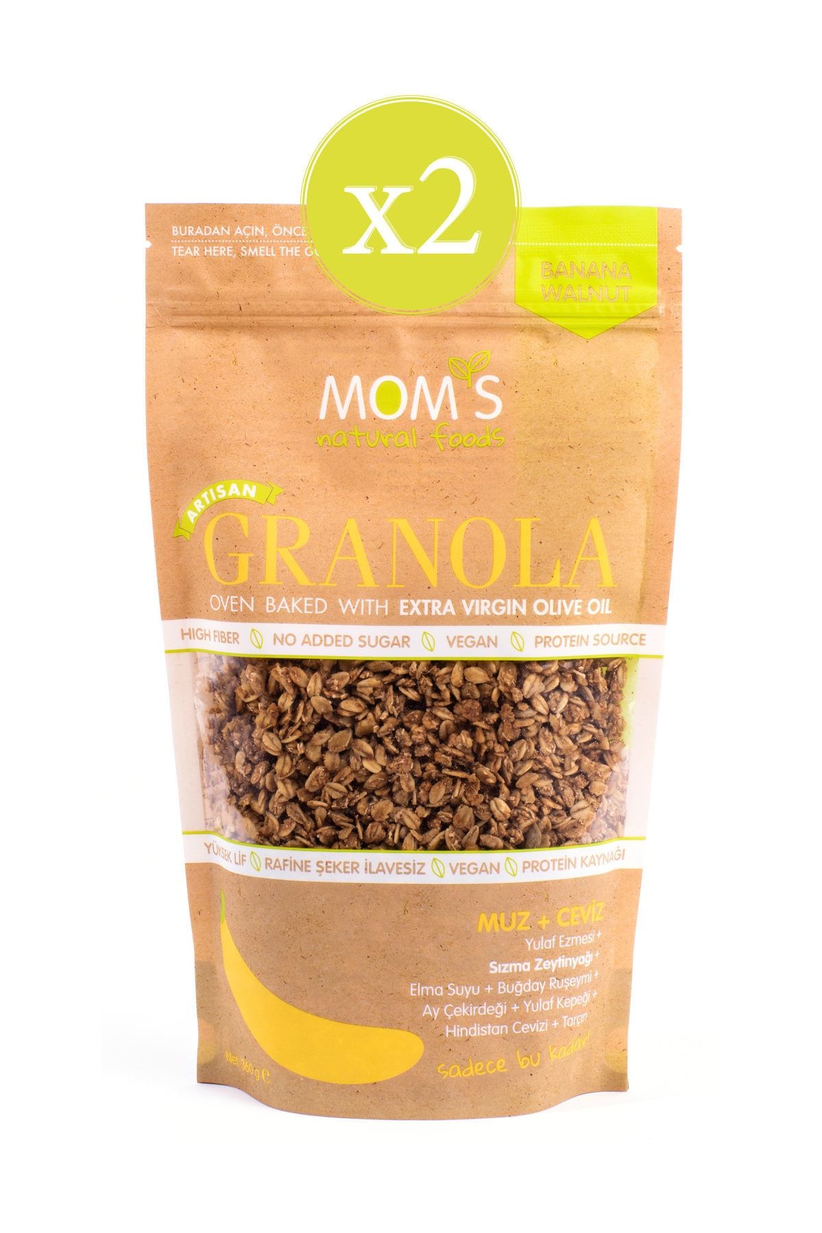 Mom's Natural Foods 2'li Muz - Ceviz Granola 360 gr