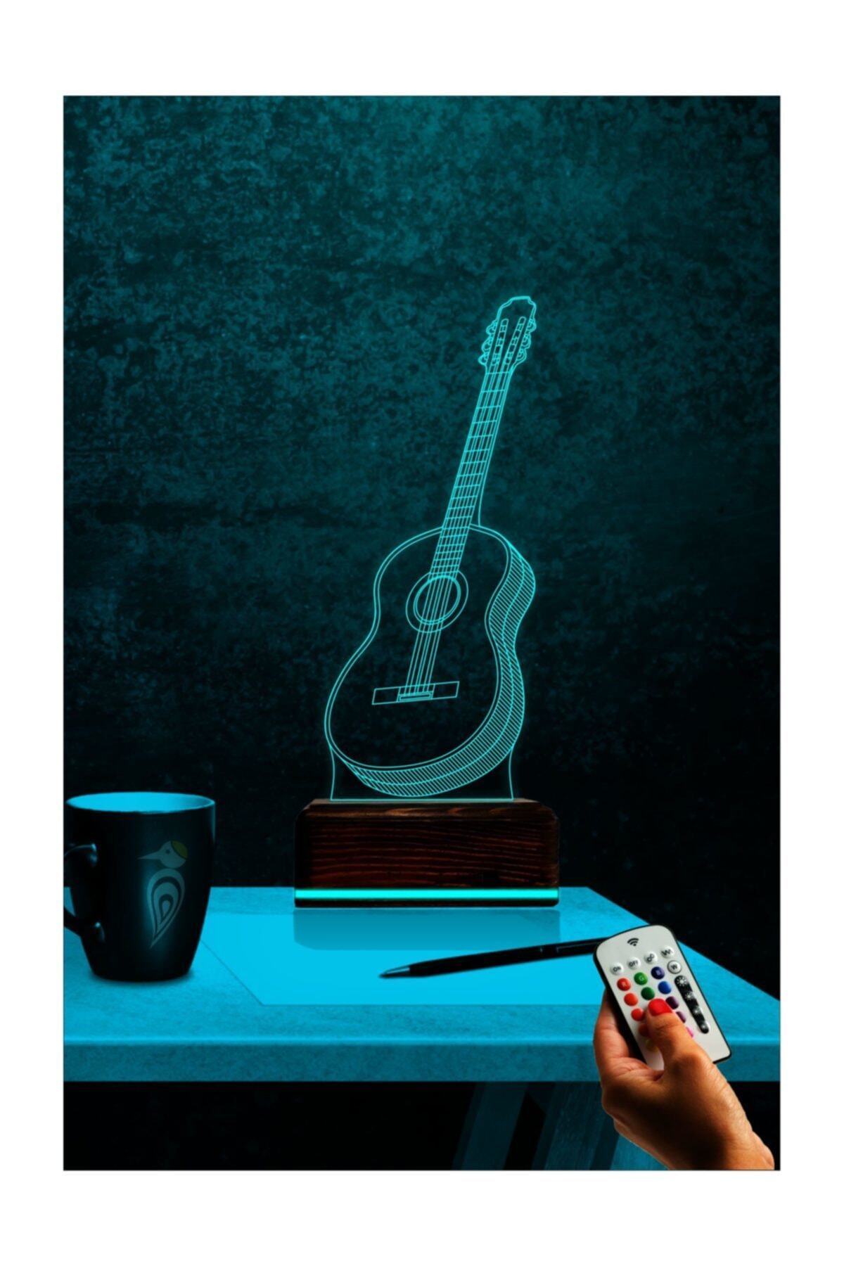 TahtaModa 3d Ilizyon Led Lamba Masa Gece Lambası 16 Renk Kumandalı Klasik Gitar Müzik