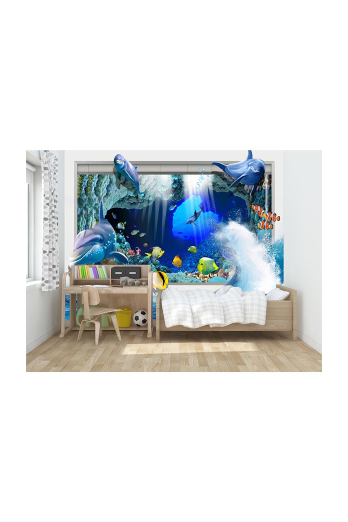 Modaduvar 3d Denizaltı Yunuslar Çocuk Odası Vinil Duvar Kağıdı 300 X 260 cm.