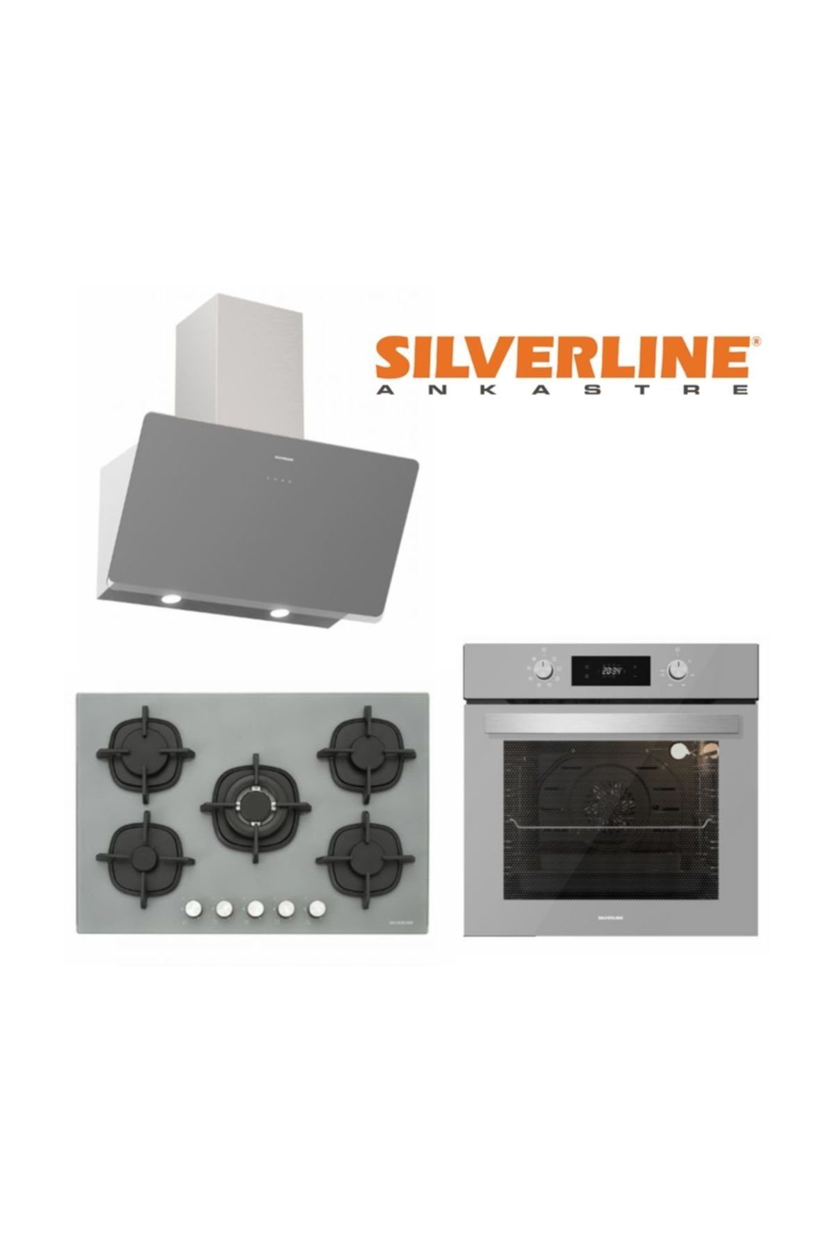 Silverline 3457 Soho Gri Davlumbaz +cs5364s01 Ocak 75cm +bo6504s01fırın